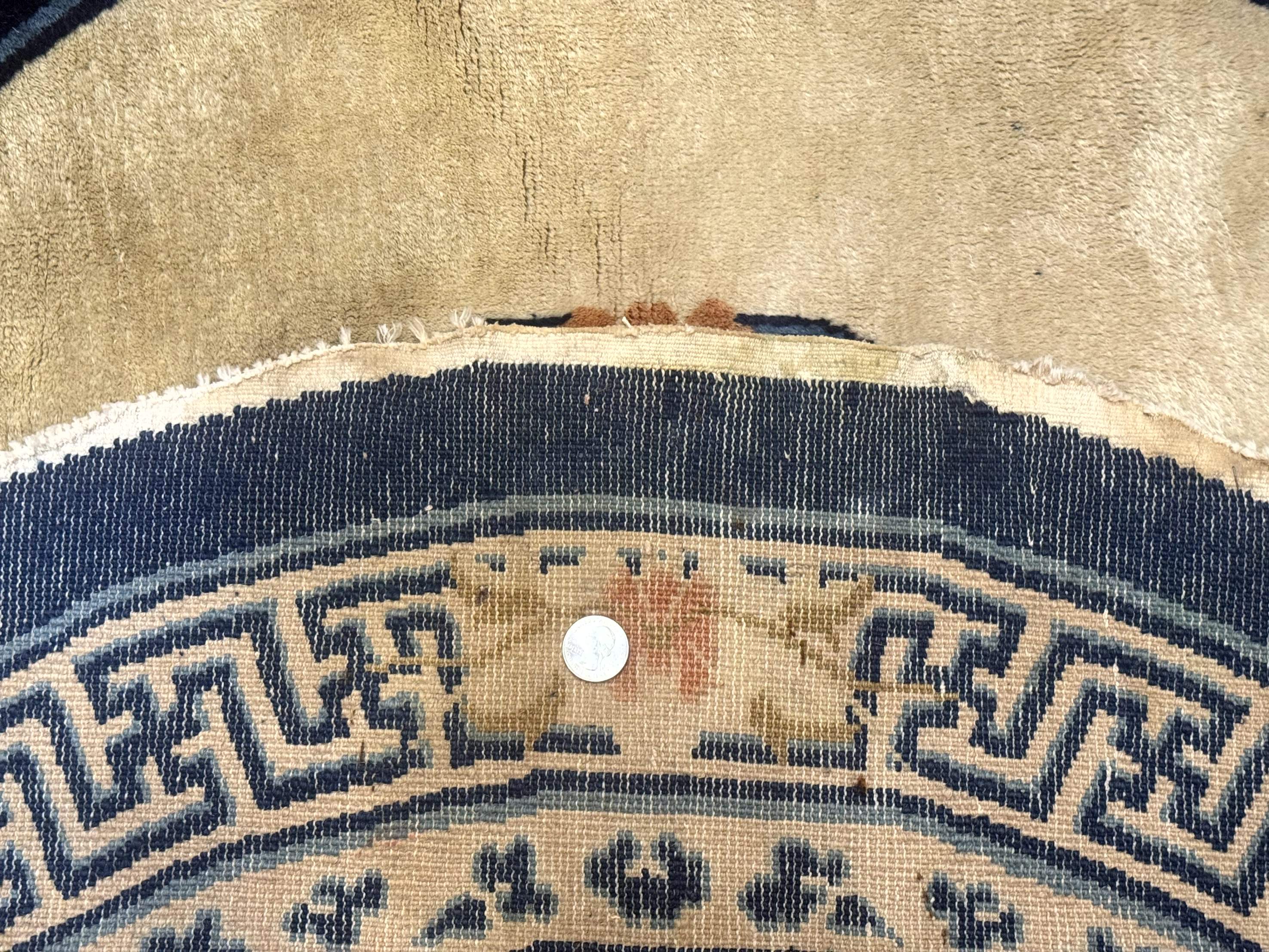 Round Antique Chinese Peking Rug 4x4, Cream and Blue, Wool - Jewel Rugs