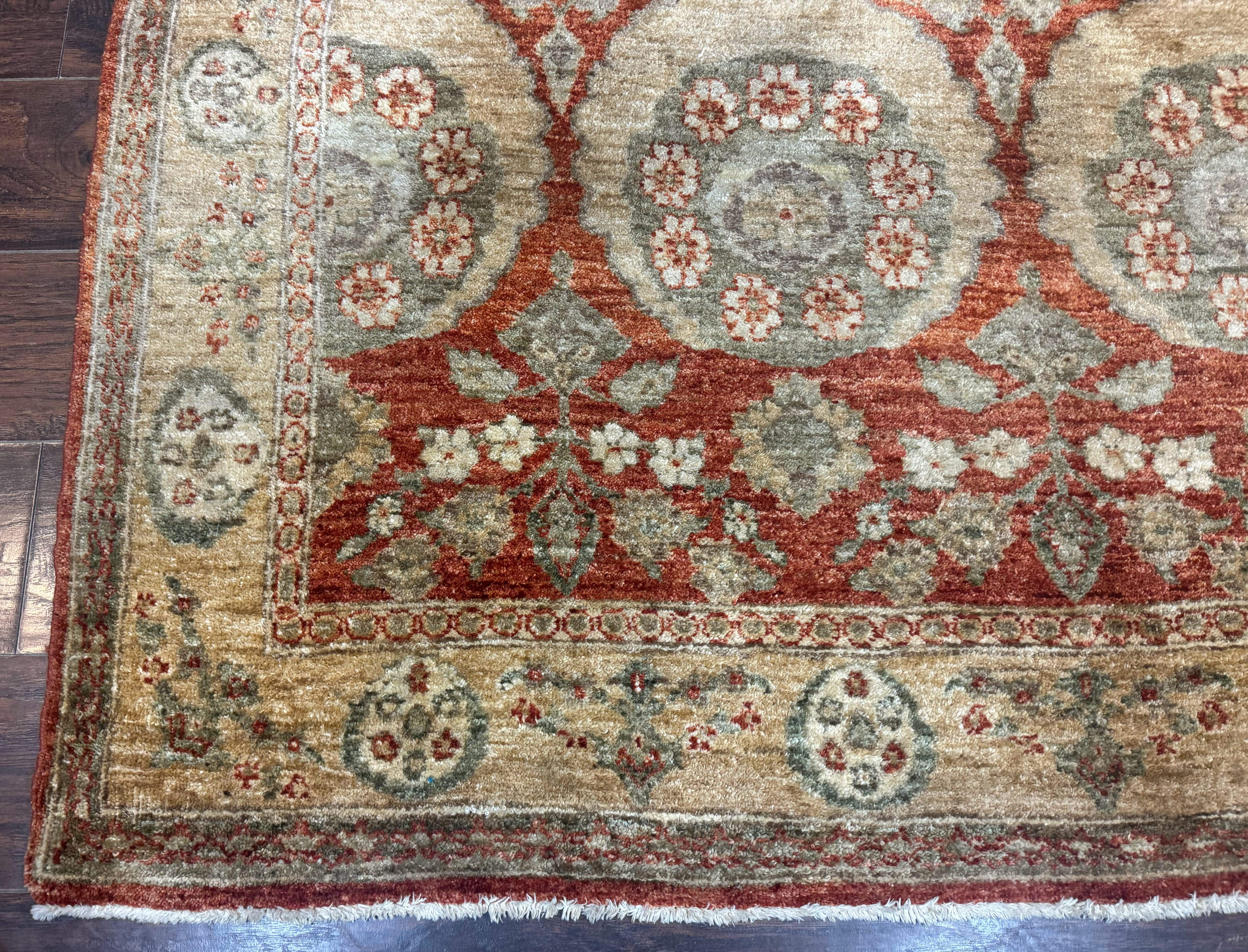 Pakistani Peshawar Wide Runner Rug 6x15 ft, Light Rust Red & Gold, Hand-Knotted Wool Chobi Carpet - Jewel Rugs