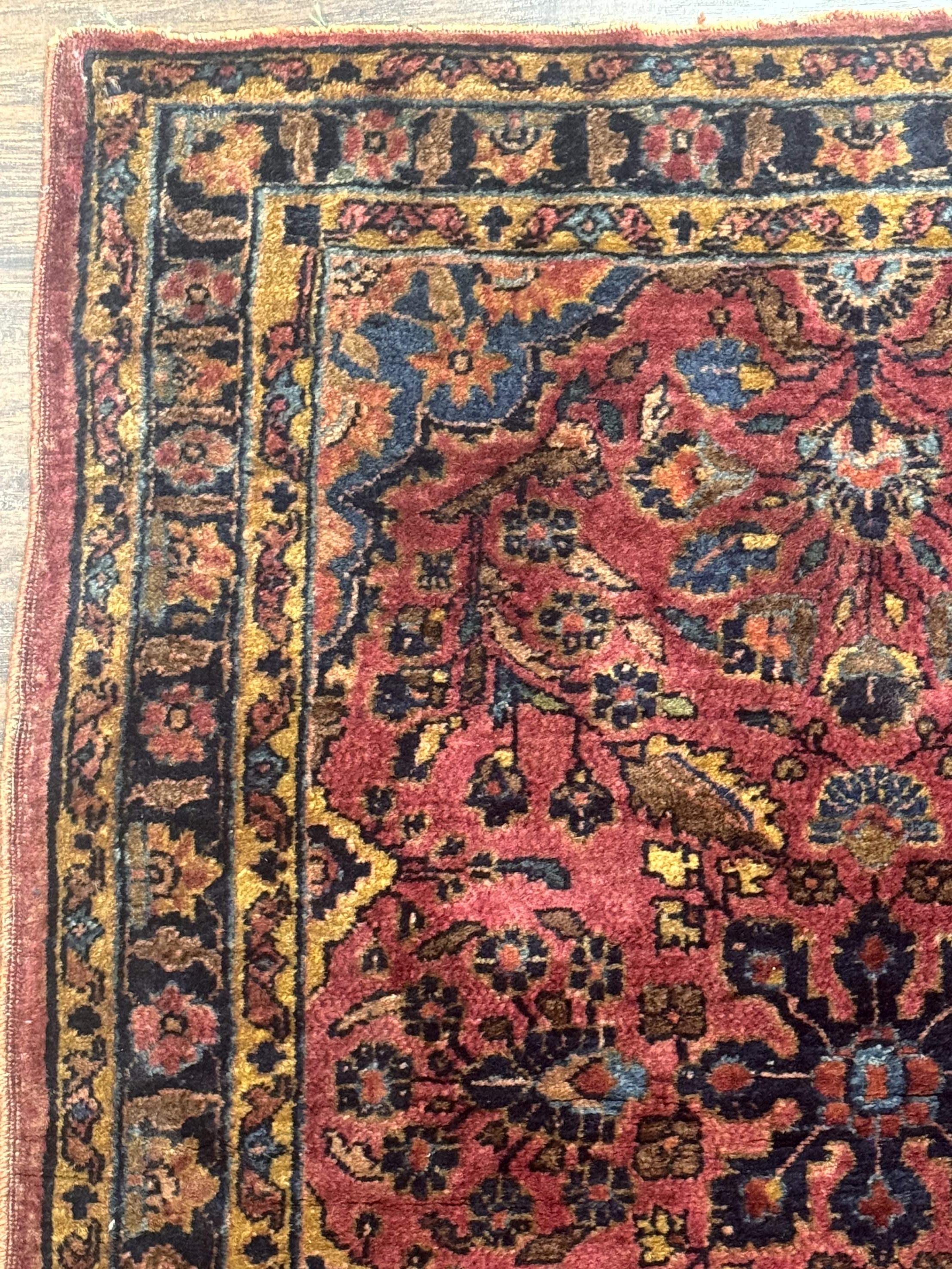 Antique Persian Sarouk Rug 2x3 – Red, Hand-Knotted Wool Accent Rug - Jewel Rugs
