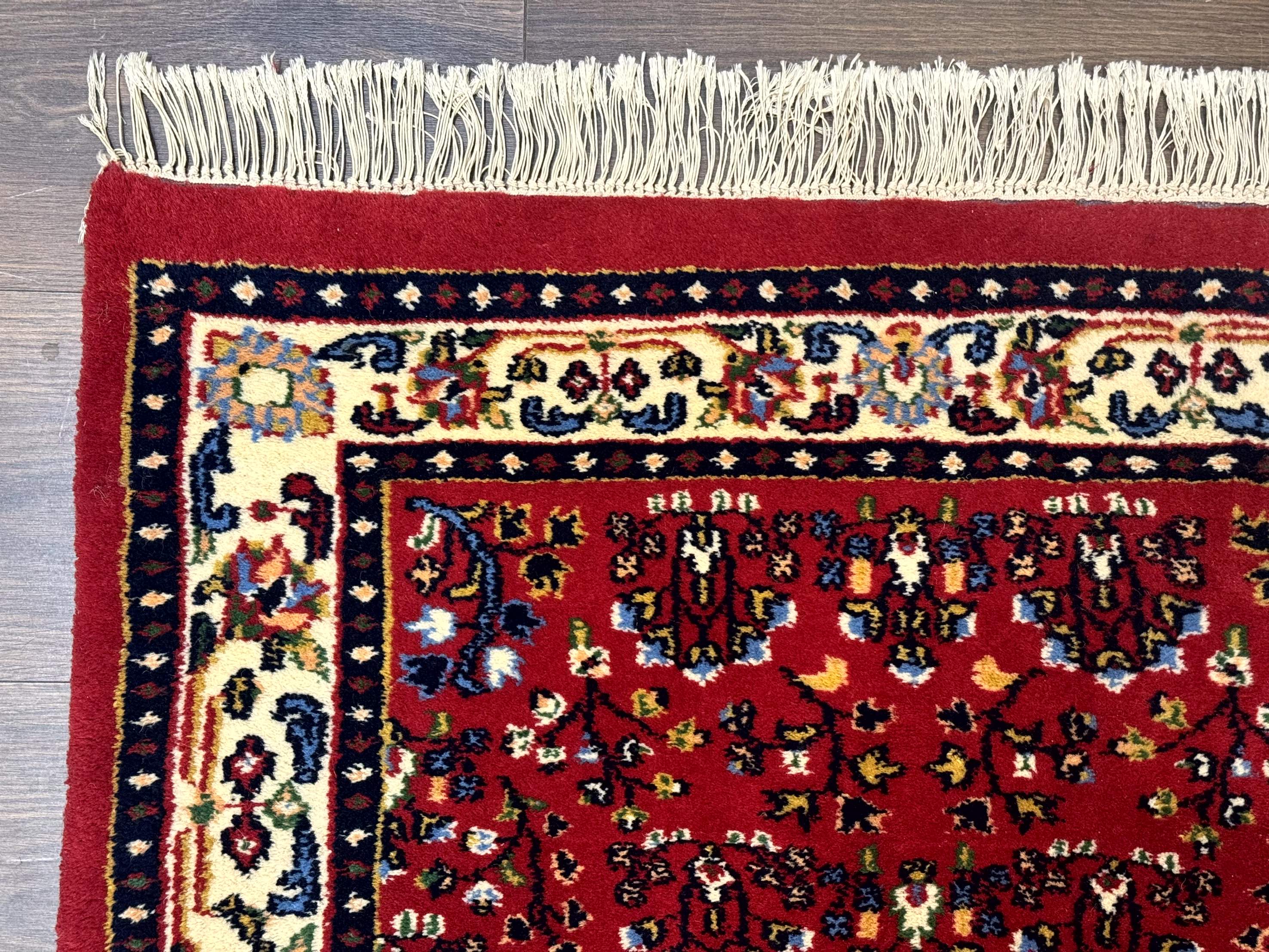 Indo Persian Sarouk Runner Rug 3 x 12, Red and Cream, Allover Pattern, 12ft Runner, Hand Knotted - Jewel Rugs