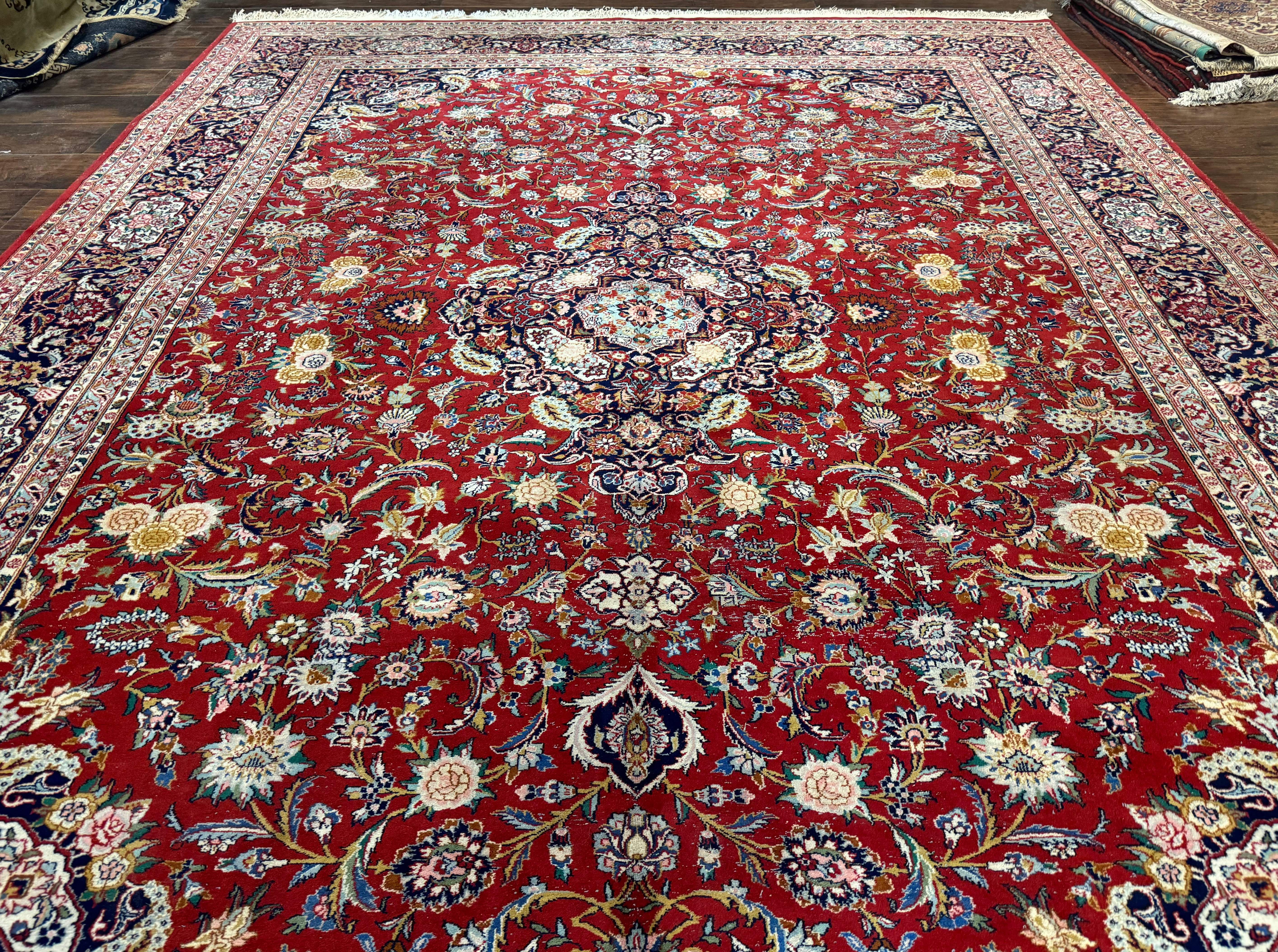 Indo Persian Rug 9x11 ft – Red and Navy, Hand-Knotted Traditional Wool Carpet - Jewel Rugs