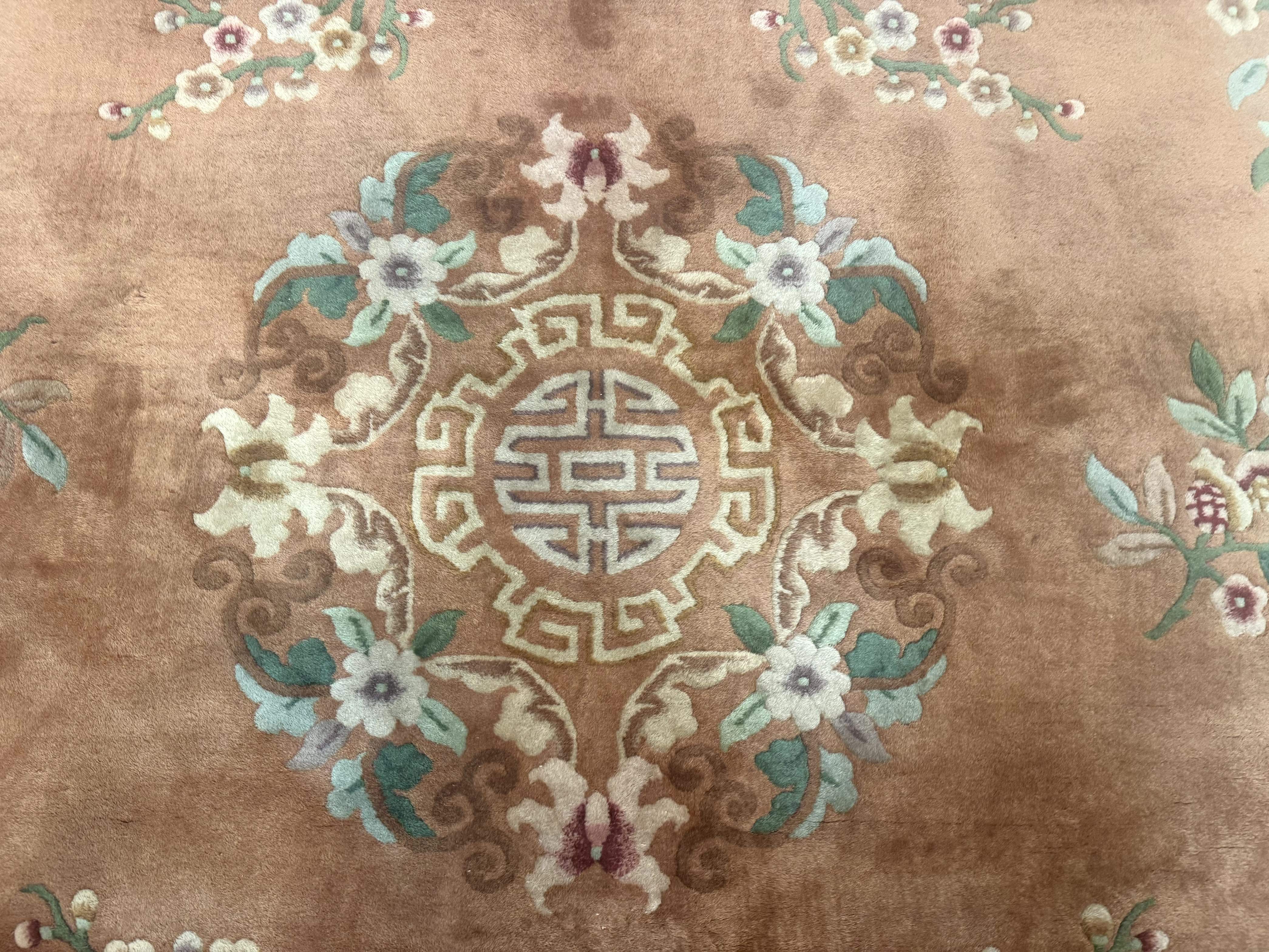 Chinese Wool Rug 9x12 – Apricot-Peach, Hand-Knotted Wool Vintage 90 Line Carpet - Jewel Rugs