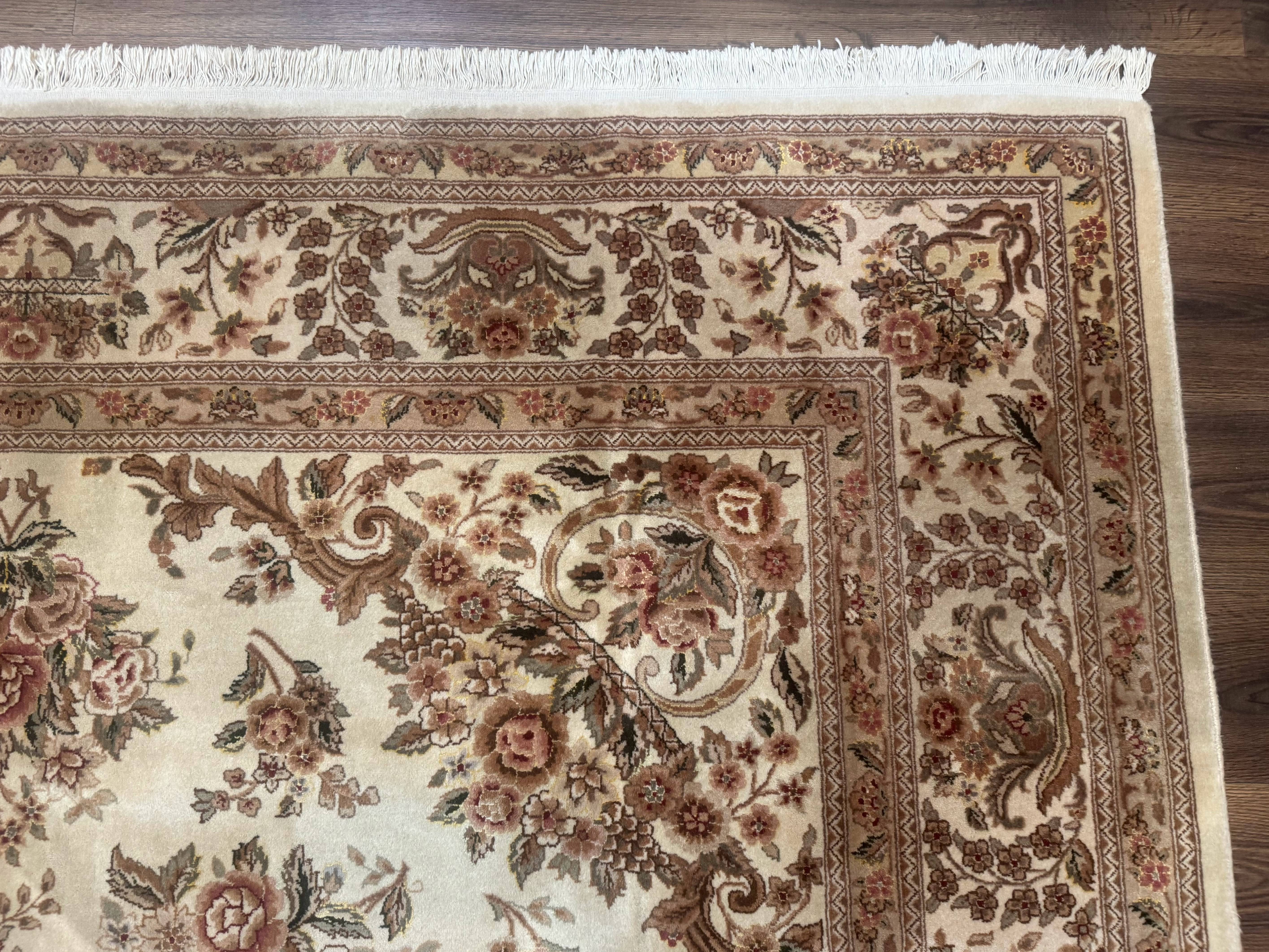 Sino Persian Rug 8x10, Floral, Elegant, Fine 225 KPSI, Beige, Wool & Silk - Jewel Rugs