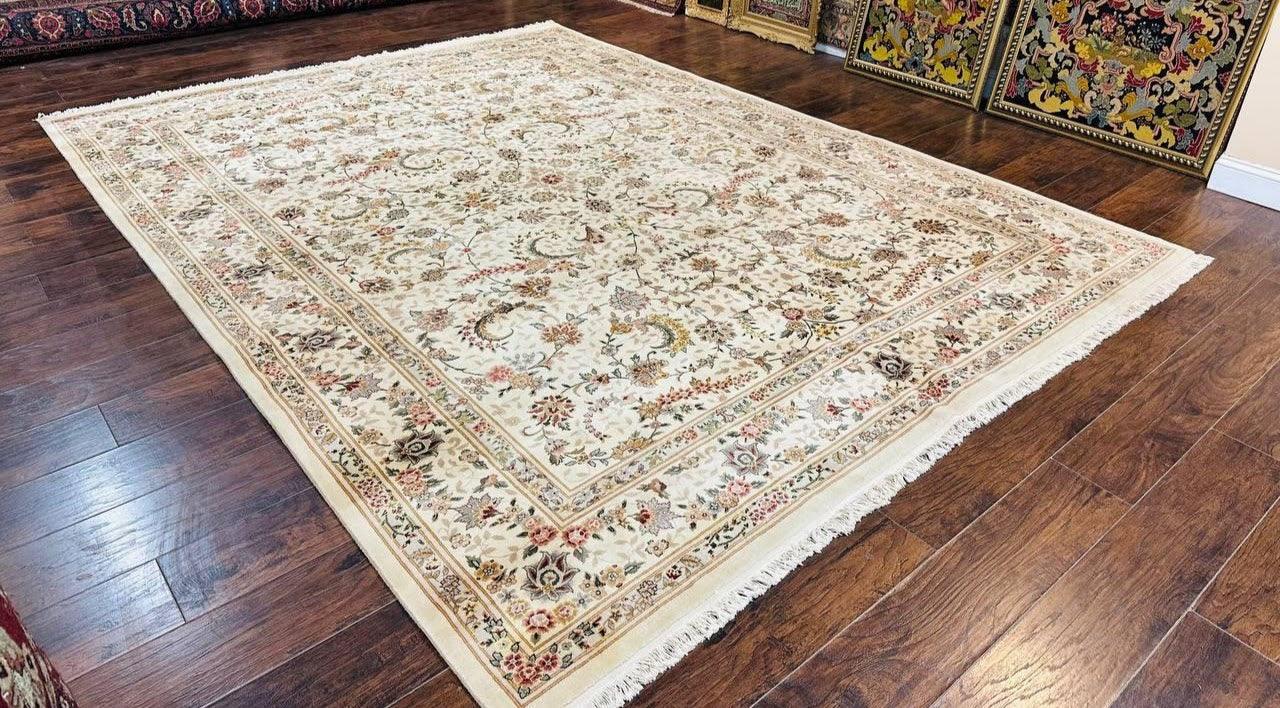 Pak Persian Rug 9x11, Ivory, Floral Allover, Handmade Vintage Wool Rug - Jewel Rugs