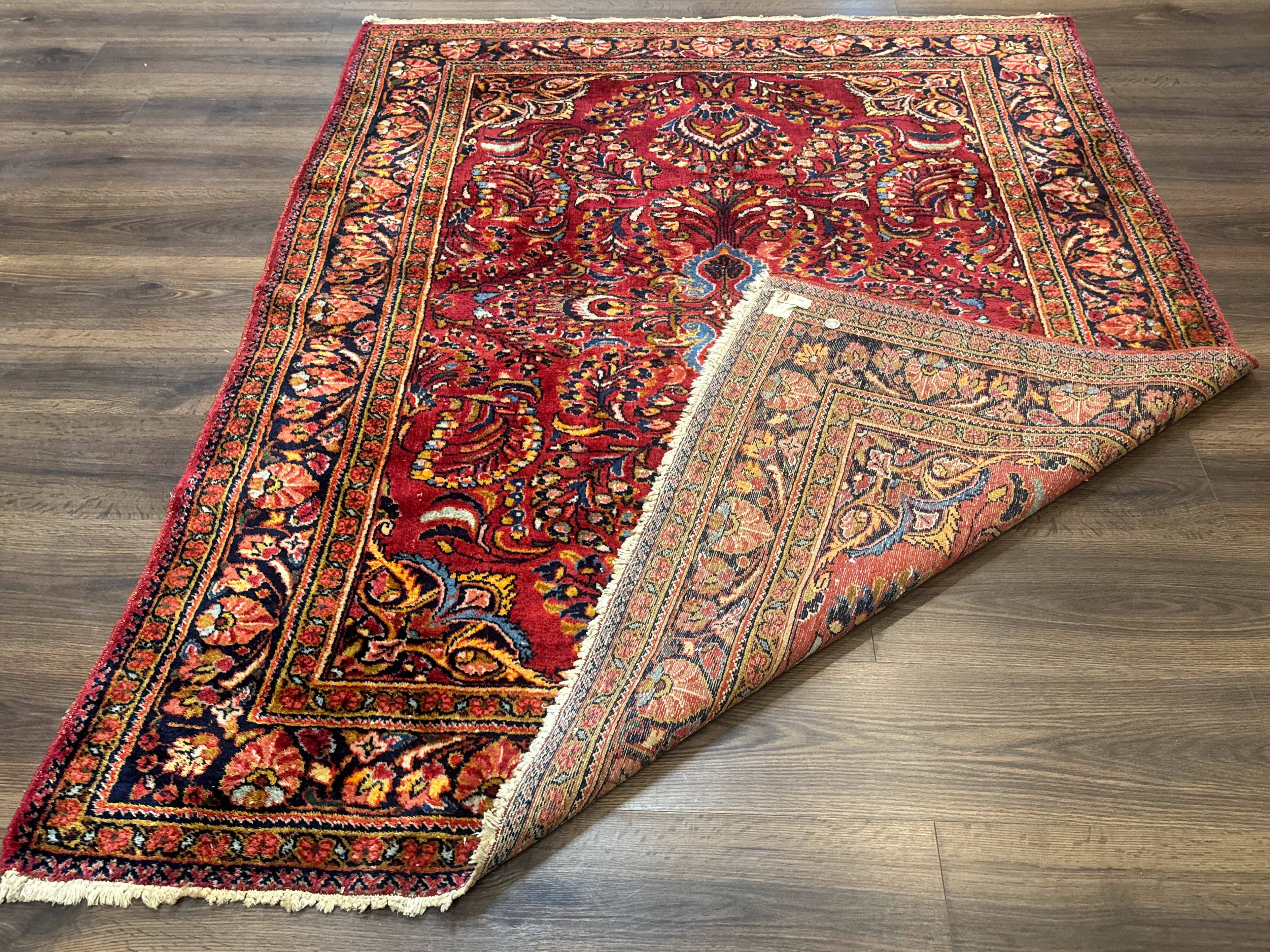 Persian Lilihan Rug 5x6, Red, Floral, Antique Persian Carpet - Jewel Rugs