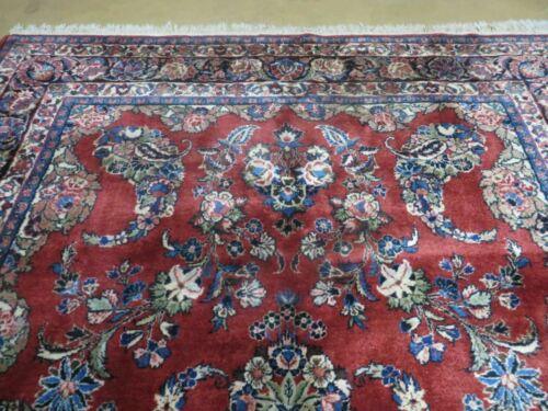 Antique Persian Qazvin Rug 6x9, Wool Hand-Knotted Oriental Carpet 6 x 9, Allover Floral Sarouk Design, 1940s Vintage Carpet, Red Navy Blue Cream - Jewel Rugs