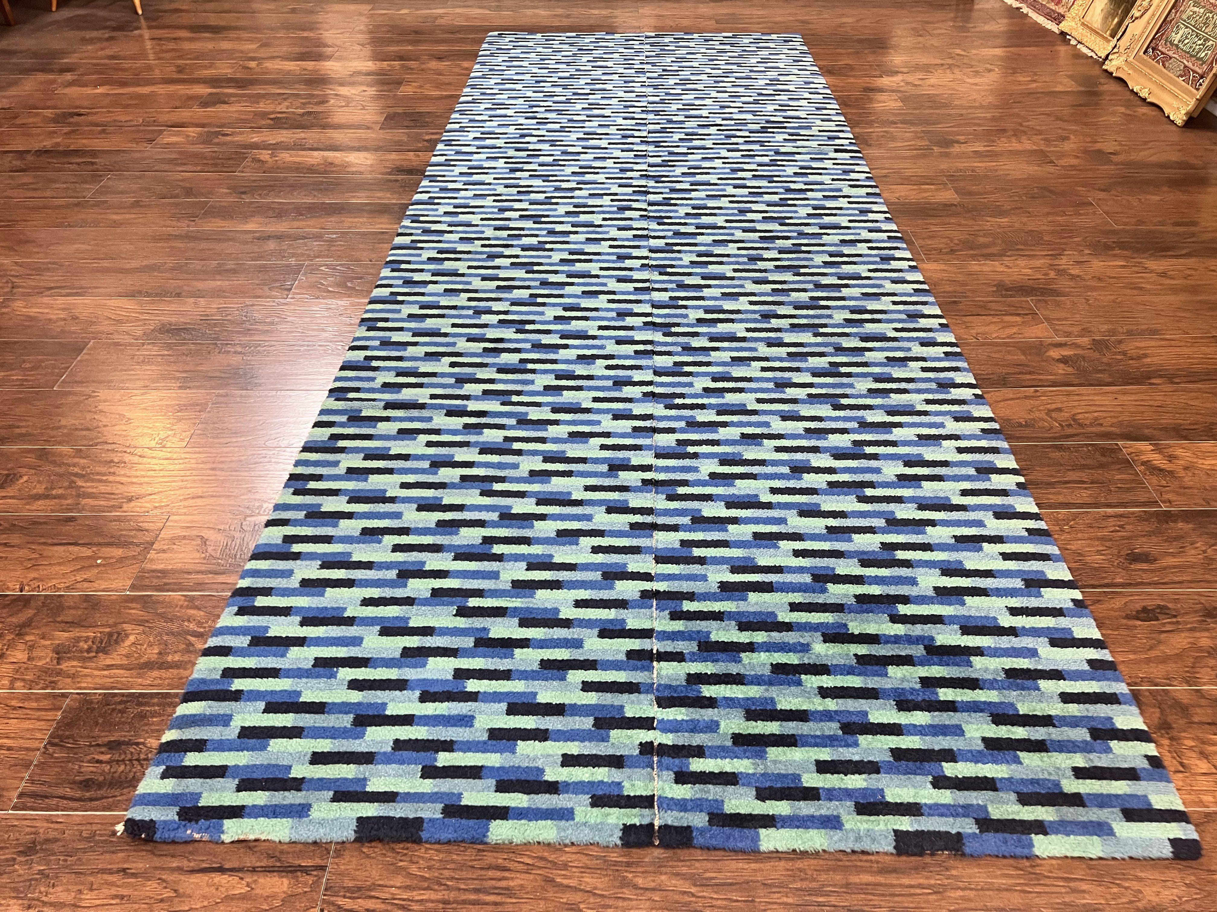 Wide Runner Rug 4.7 x 12, Blue Multicolor Contemporary Wool Power Loomed Rug, Mosiac Design - Jewel Rugs