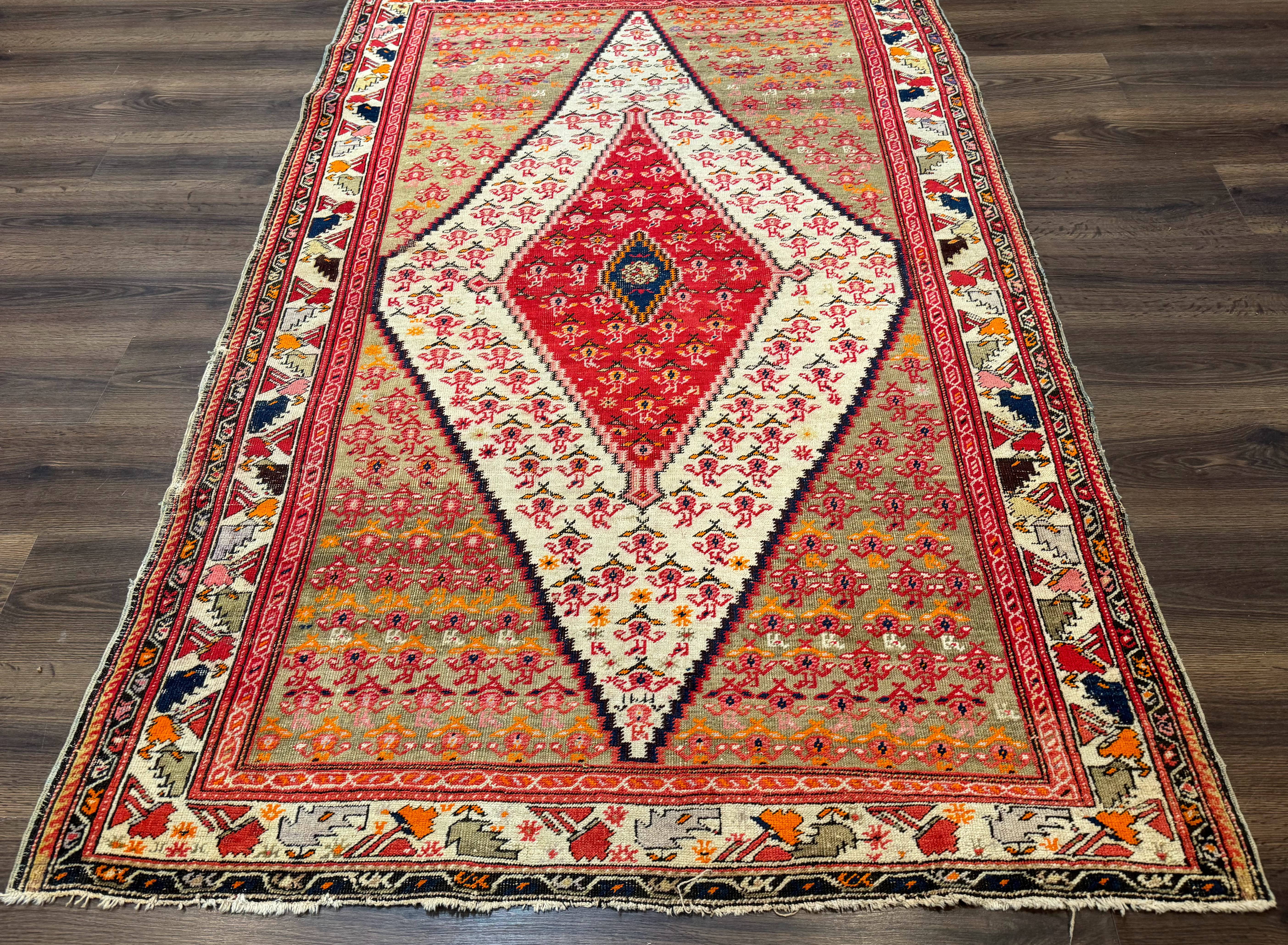 Antique Persian Malayer Rug 4x7, Tribal Senneh Carpet, Geometric, Diamond Design - Jewel Rugs