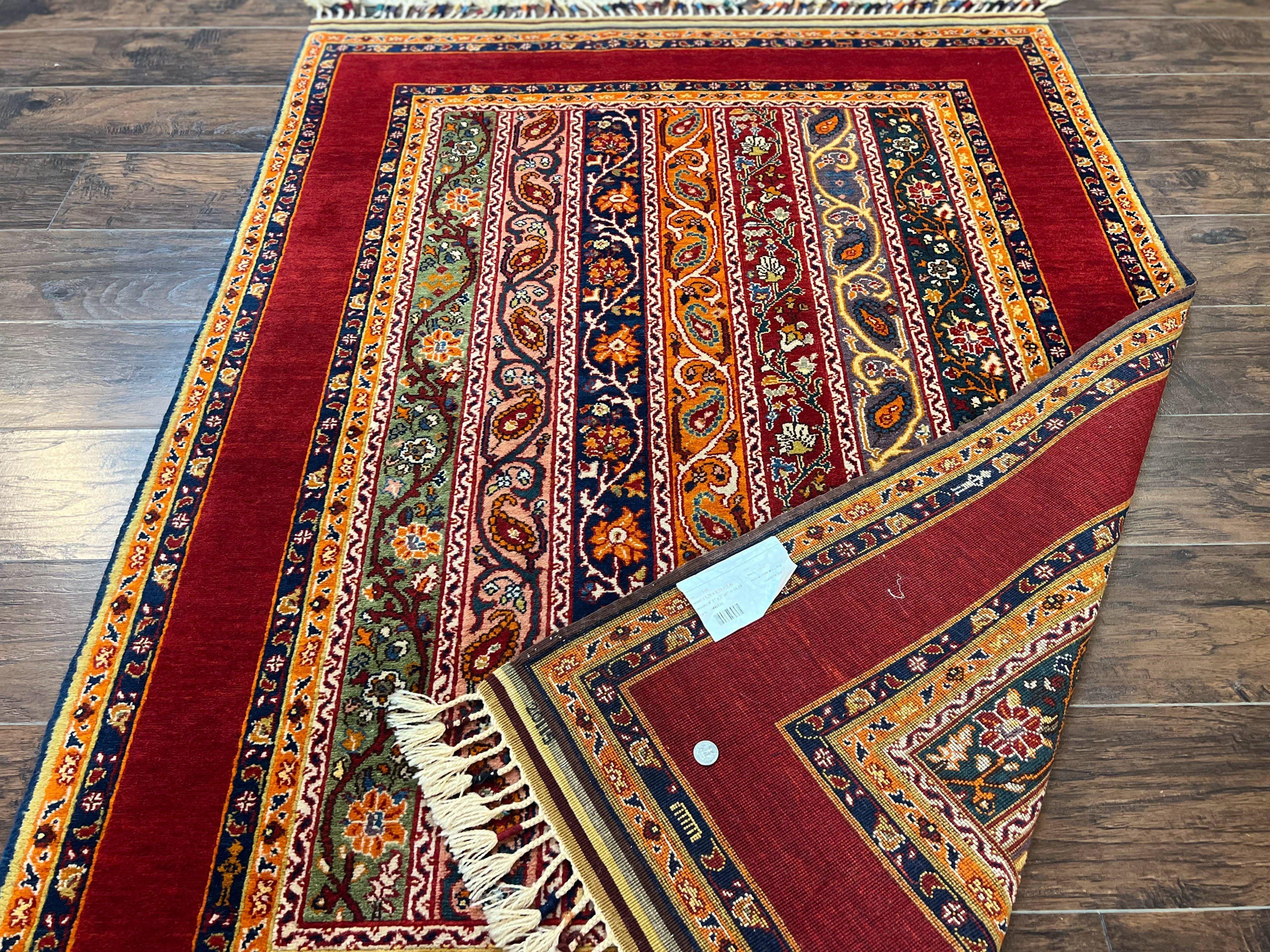Turkish Rug 4x6, Stripe Pattern, Red & Multicolor, Vintage Handmade Wool Carpet - Jewel Rugs