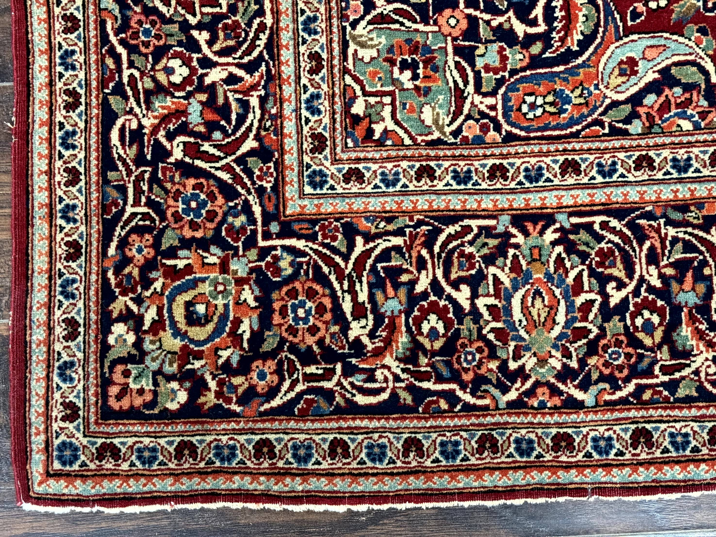 Persian Kashan Rug 4x7, Red and Navy Blue, Floral Antique Carpet - Jewel Rugs