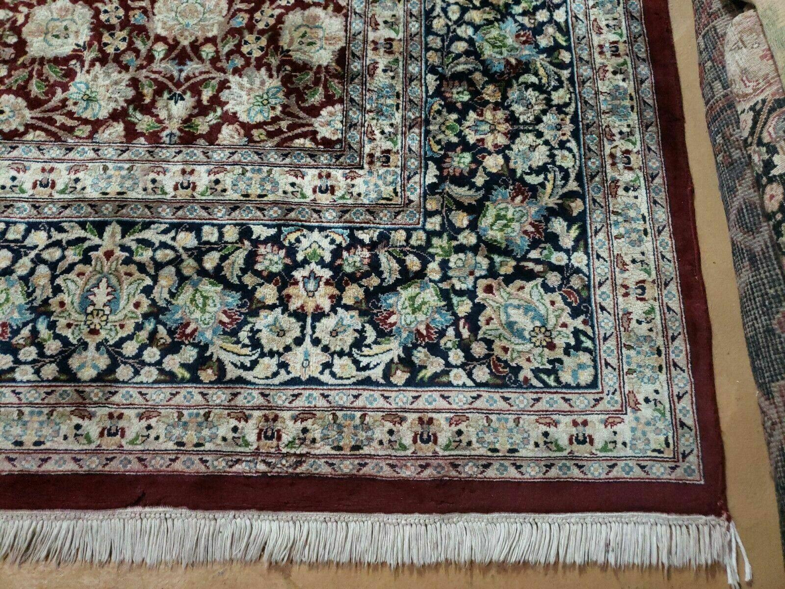 Persian Rug 9x12, Floral Allover, Very Fine, Handmade, Room Sized Oriental Carpet, Sino Persian, Maroon and Navy Blue - Jewel Rugs