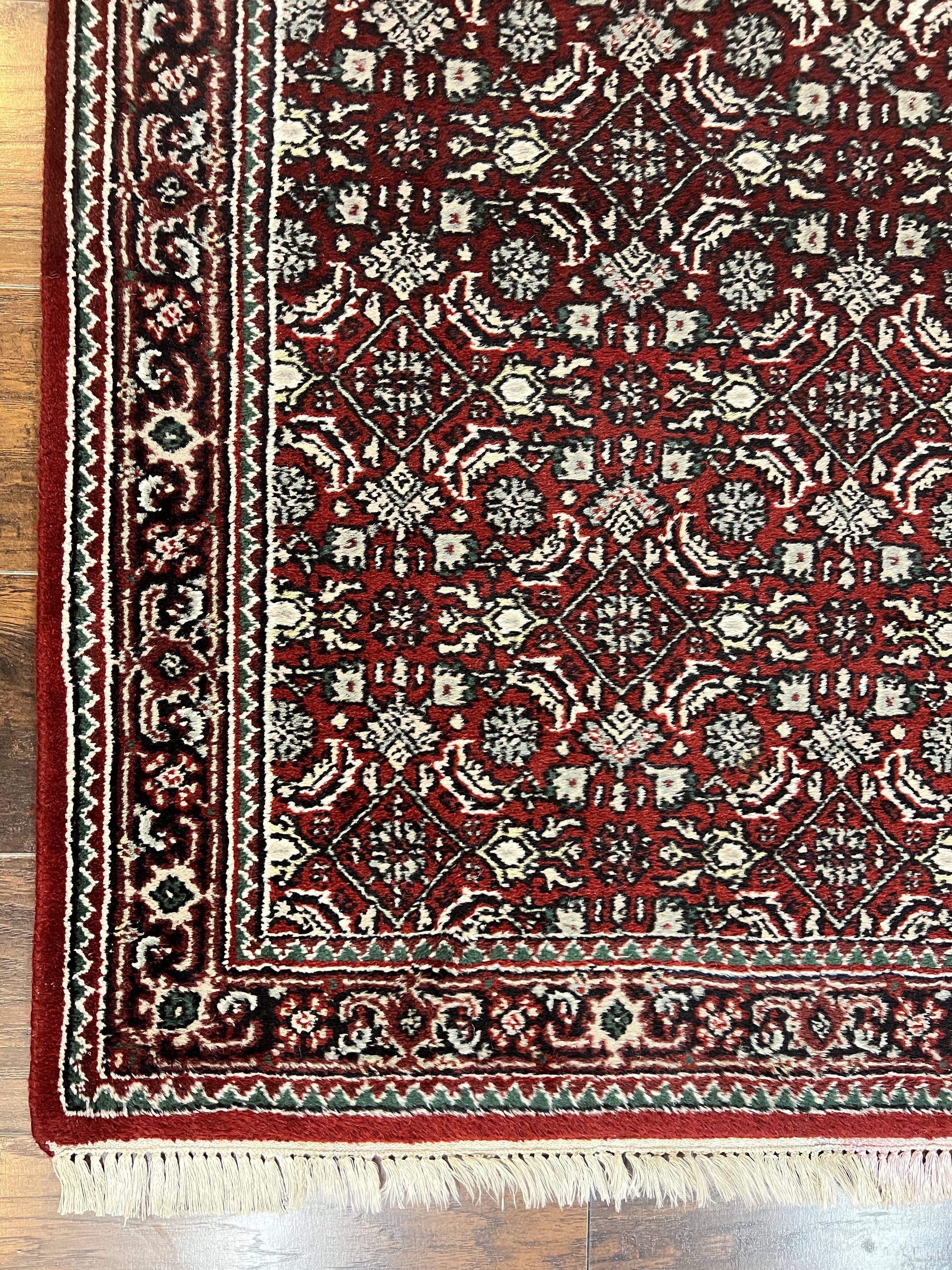 Indo Persian Runner Rug 2.7 x 8, Wool Hand Knotted Vintage Carpet, Red Black, Herati Allover Pattern, Oriental Runner, Rug for Hallway - Jewel Rugs