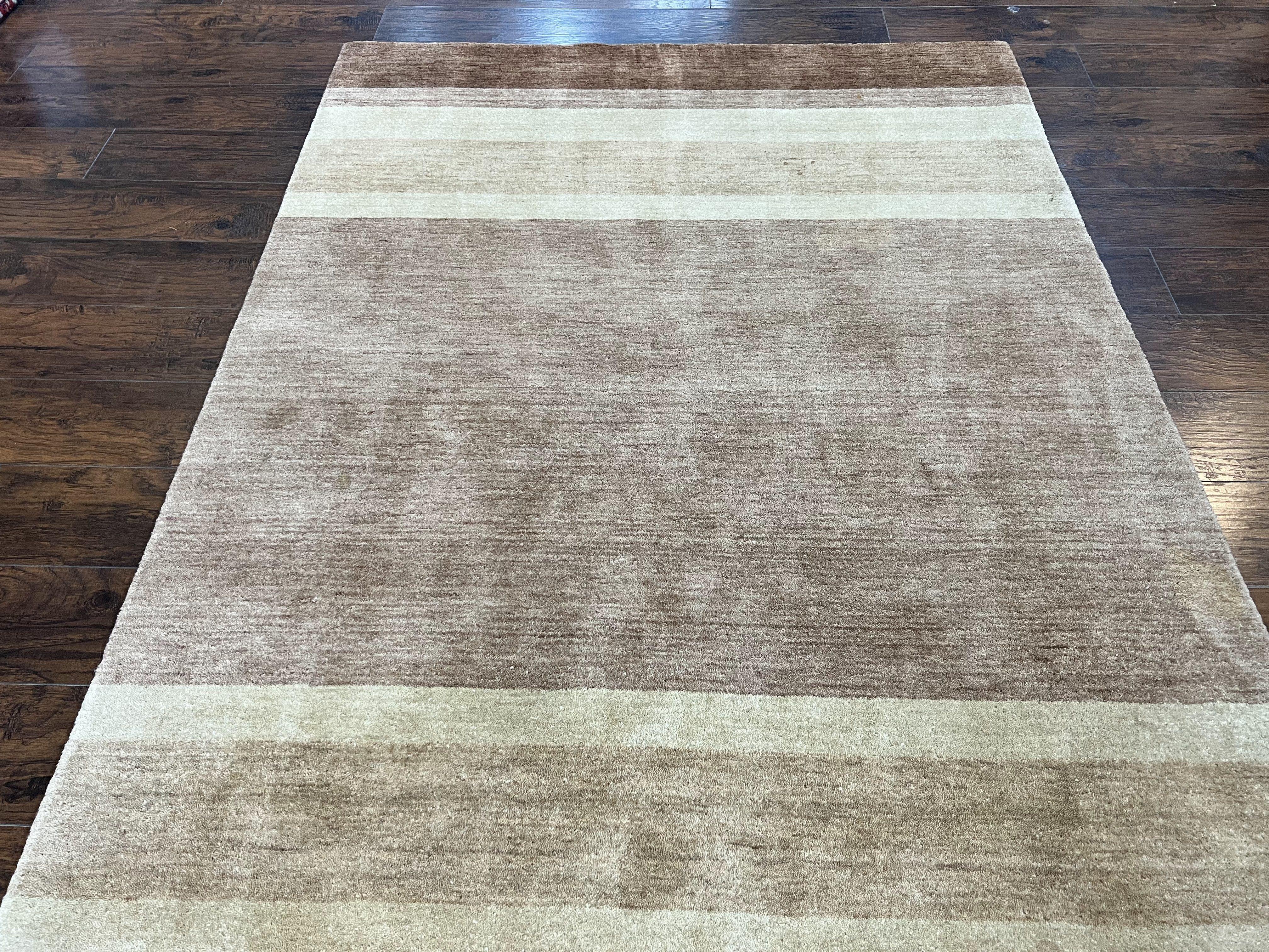 Indo Gabbeh Rug 5x8, Contemporary Wool Stripped Modern Area Rug, Hand Knotted Medium Sized Carpet - Jewel Rugs