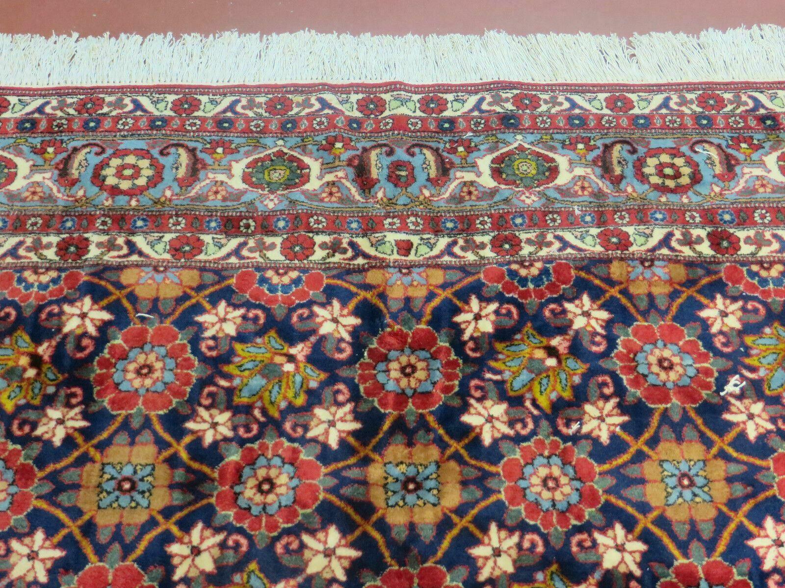 Navy Blue Antique Persian Rug 7x11, Veramin Mina Khani Repeated Allover Pattern, Vintage Authentic Hand Knotted Handmade Wool Room Sized Carpet - Jewel Rugs