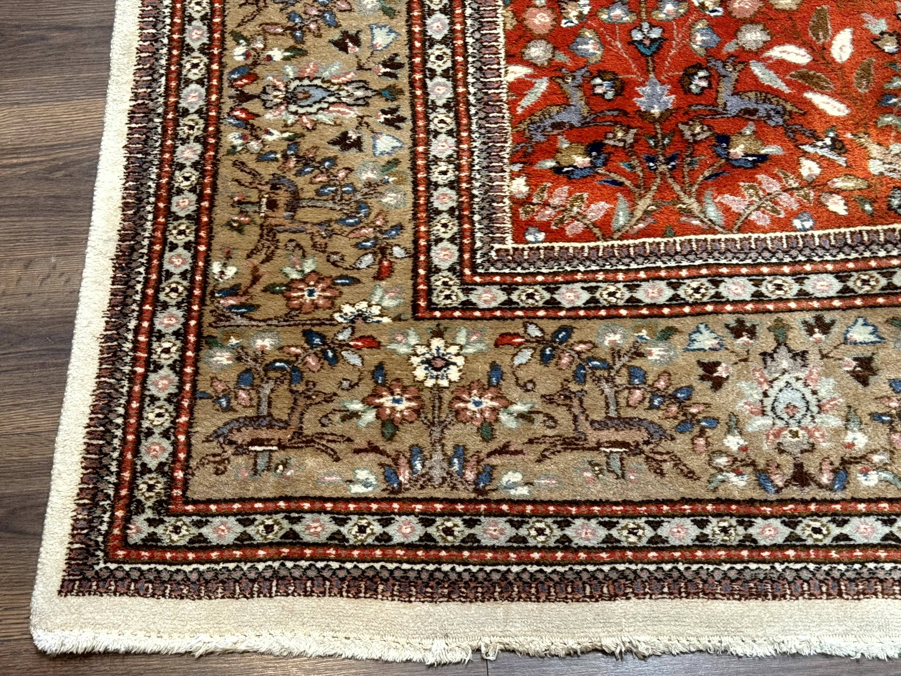 Persian Tabriz Rug 6x10, Burnt Orange and Tan, Animal Pictorials, Deer, Floral, Taba Tabae Carpet - Jewel Rugs