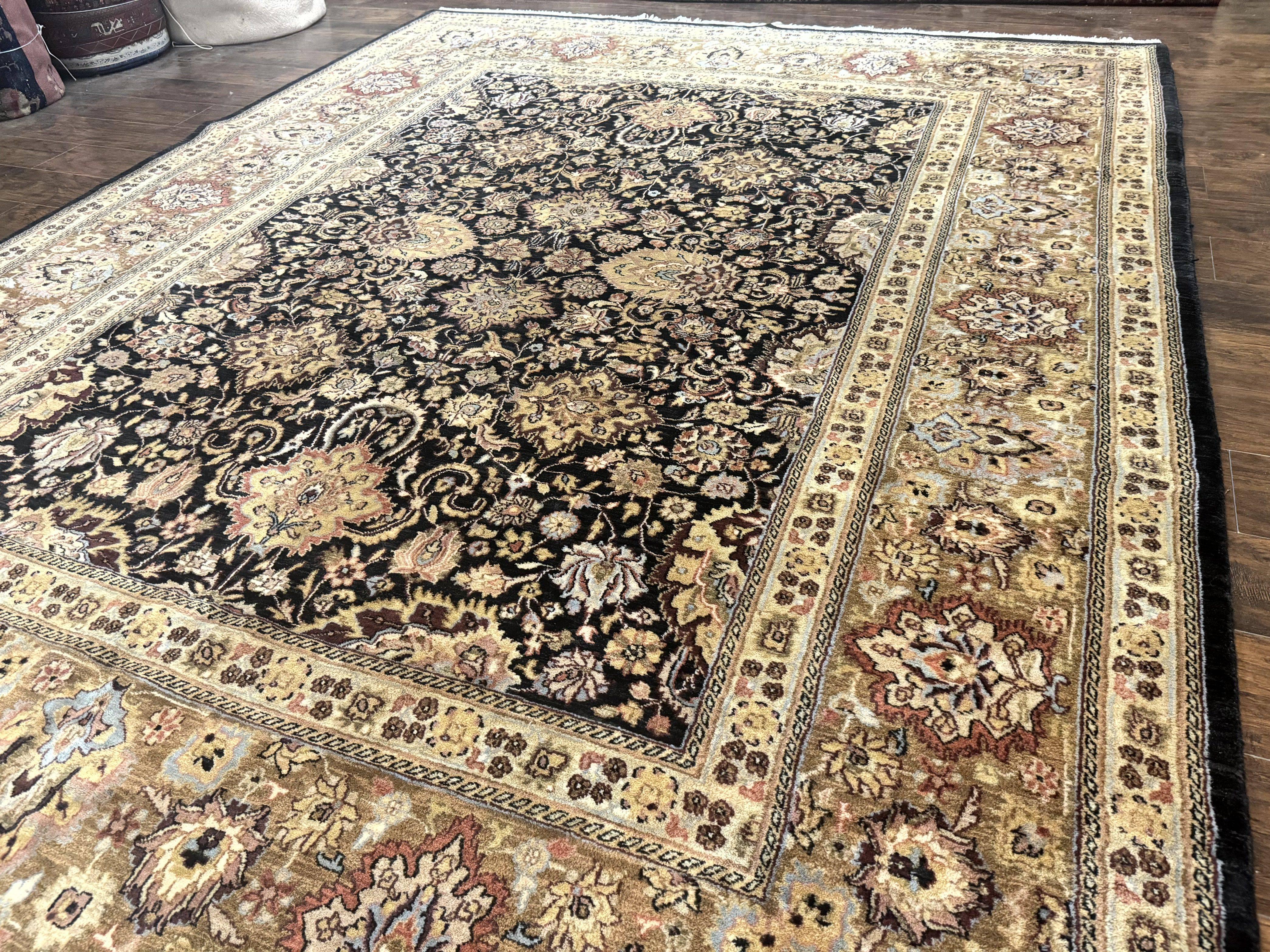 Indo Persian Rug 9x12, Floral Allover, Midnight Blue, Handmade Vintage Wool Oriental Carpet - Jewel Rugs