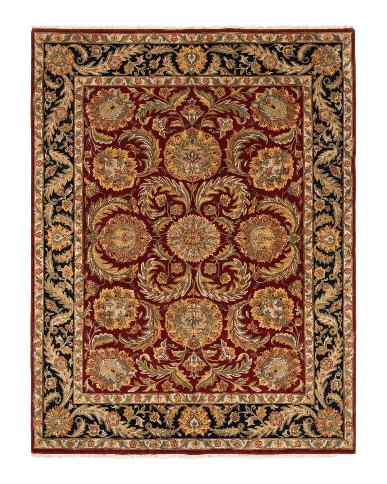 Indian Agra Rug 9x12 – Red, Hand-Knotted Wool Vintage Carpet India 9x12 - 2412L022