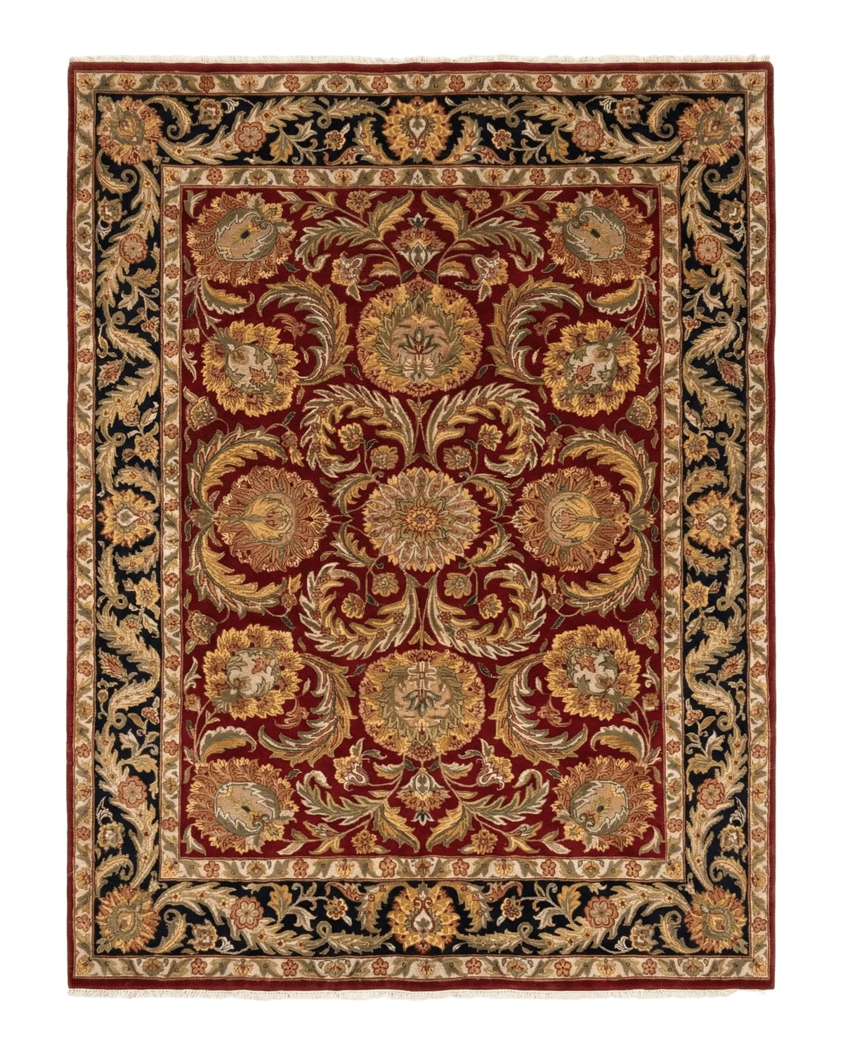 Indian Agra Rug 9x12 – Red, Hand-Knotted Wool Vintage Carpet India 9x12 - 2412L022