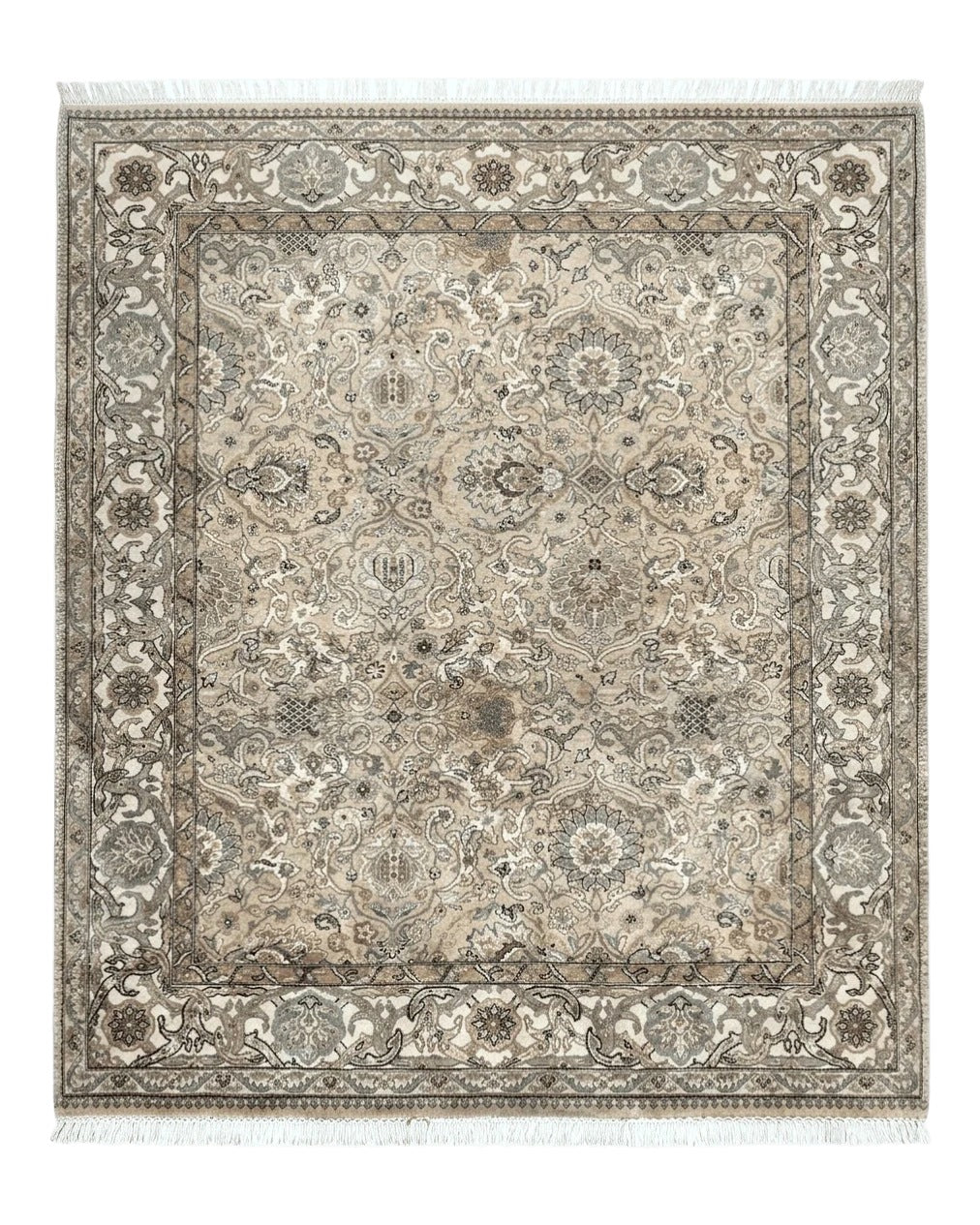 Indo Mahal Rug 8x10, Indian Jaipur Rug 8 x 10 ft, Wool Indo Persian Carpet, Handmade Traditional Floral Area Rug, Olive Green, Vintage Rug India 8' 1" x 9' 10" - 2304L034
