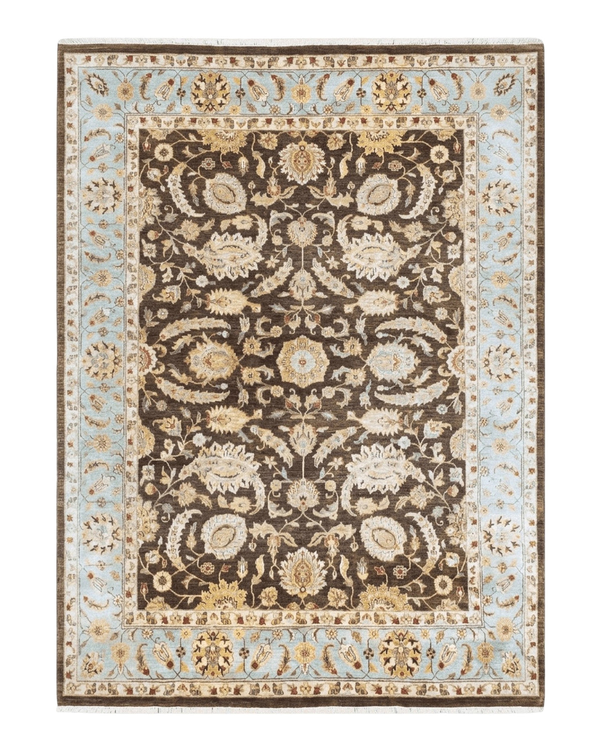 Indo Persian Mahal Rug 9x12, Brown Light Blue, Allover Pattern India 8' 8" x 12' in Brown and Light Blue - 2605J046
