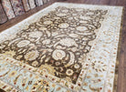 Indo Persian Mahal Rug 9x12, Brown Light Blue, Allover Pattern India 8' 8" x 12' in Brown and Light Blue - 2605J046