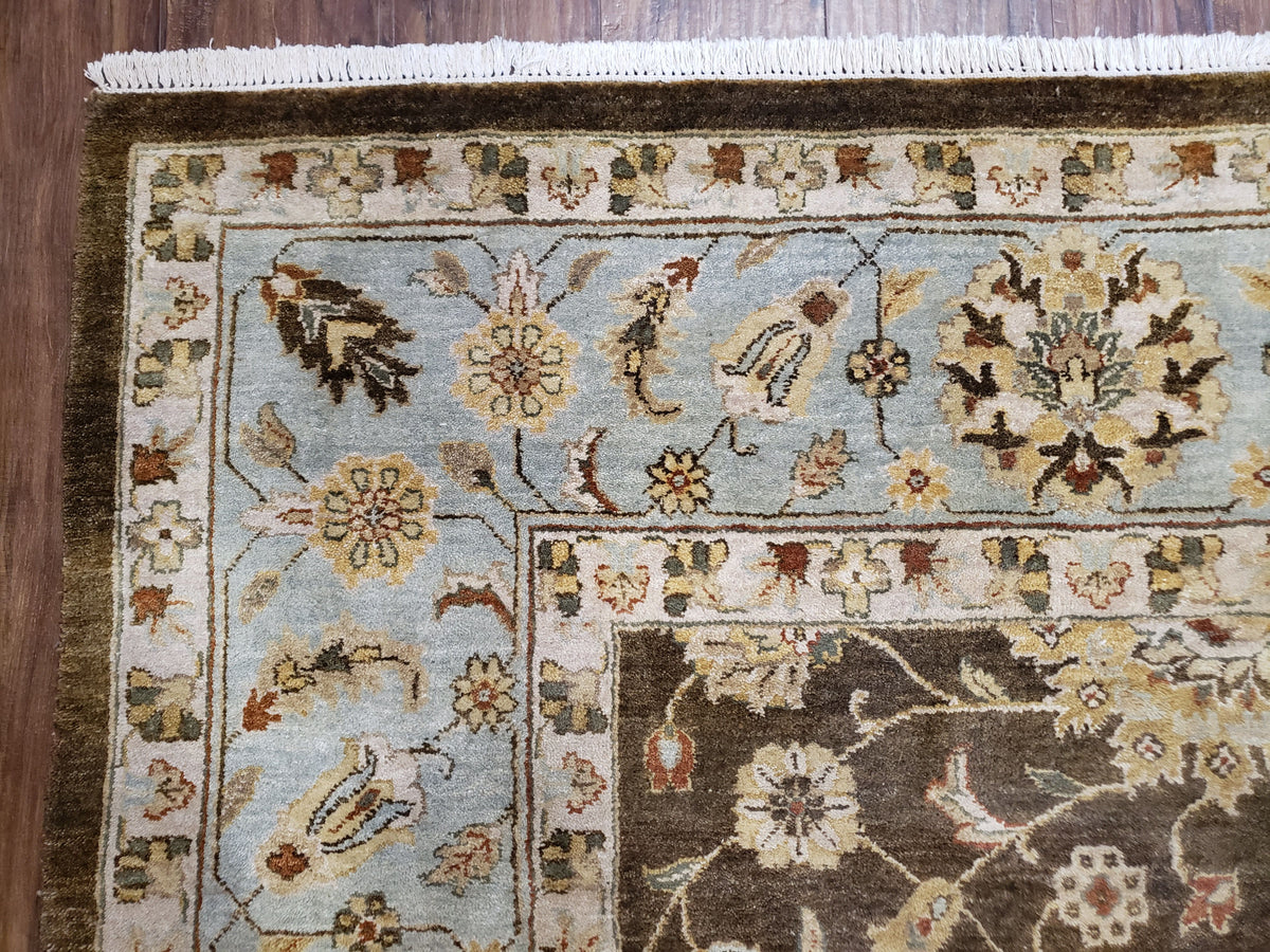 Indo Persian Mahal Rug 9x12, Brown Light Blue, Allover Pattern India 8' 8" x 12' in Brown and Light Blue - 2605J046