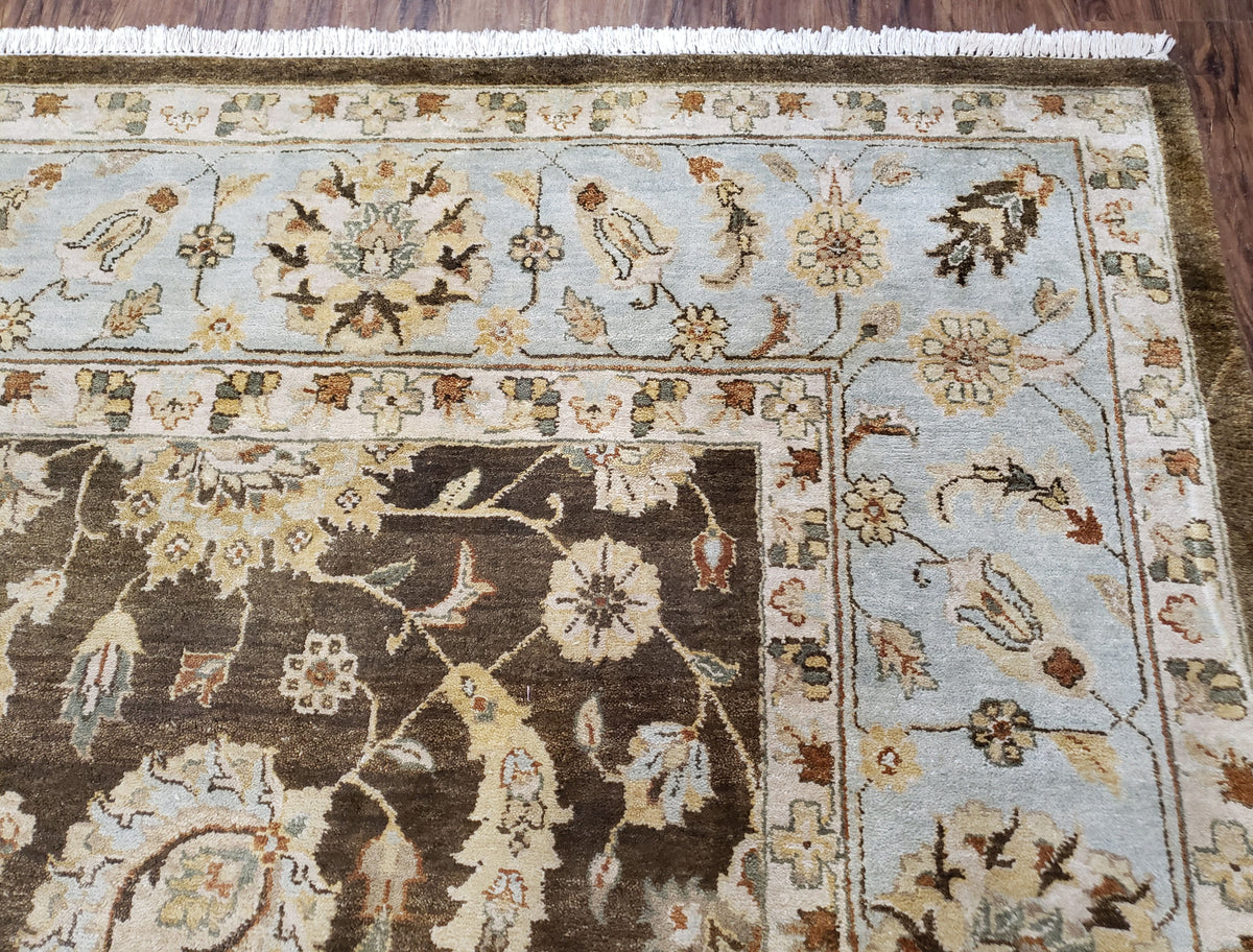 Indo Persian Mahal Rug 9x12, Brown Light Blue, Allover Pattern India 8' 8" x 12' in Brown and Light Blue - 2605J046