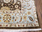 Indo Persian Mahal Rug 9x12, Brown Light Blue, Allover Pattern India 8' 8" x 12' in Brown and Light Blue - 2605J046