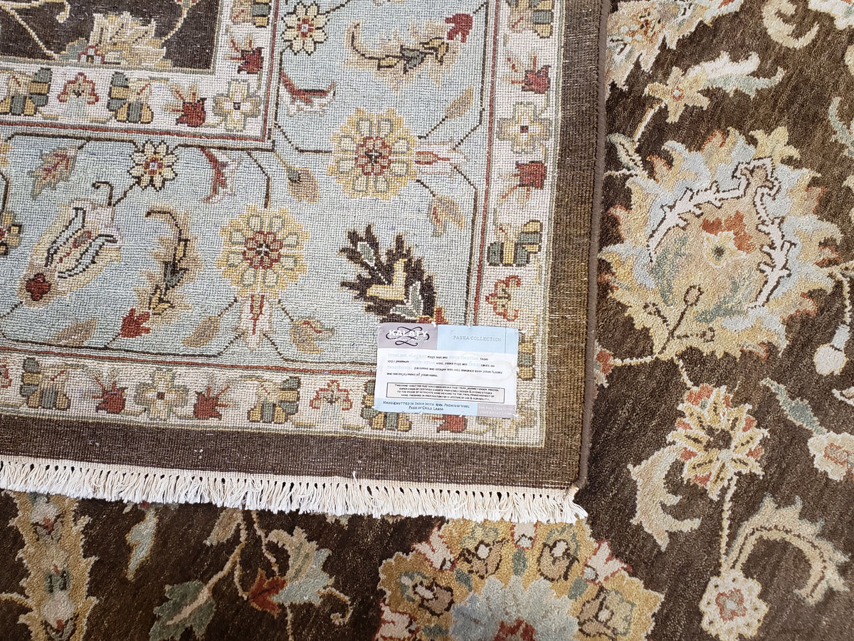 Indo Persian Mahal Rug 9x12, Brown Light Blue, Allover Pattern India 8' 8" x 12' in Brown and Light Blue - 2605J046