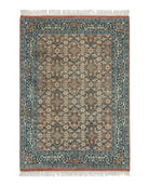 Indo Persian Rug 4x6, Floral Allover, Wool India 4' 2" x 6' 1" in Rust and Navy Blue - 2605J051