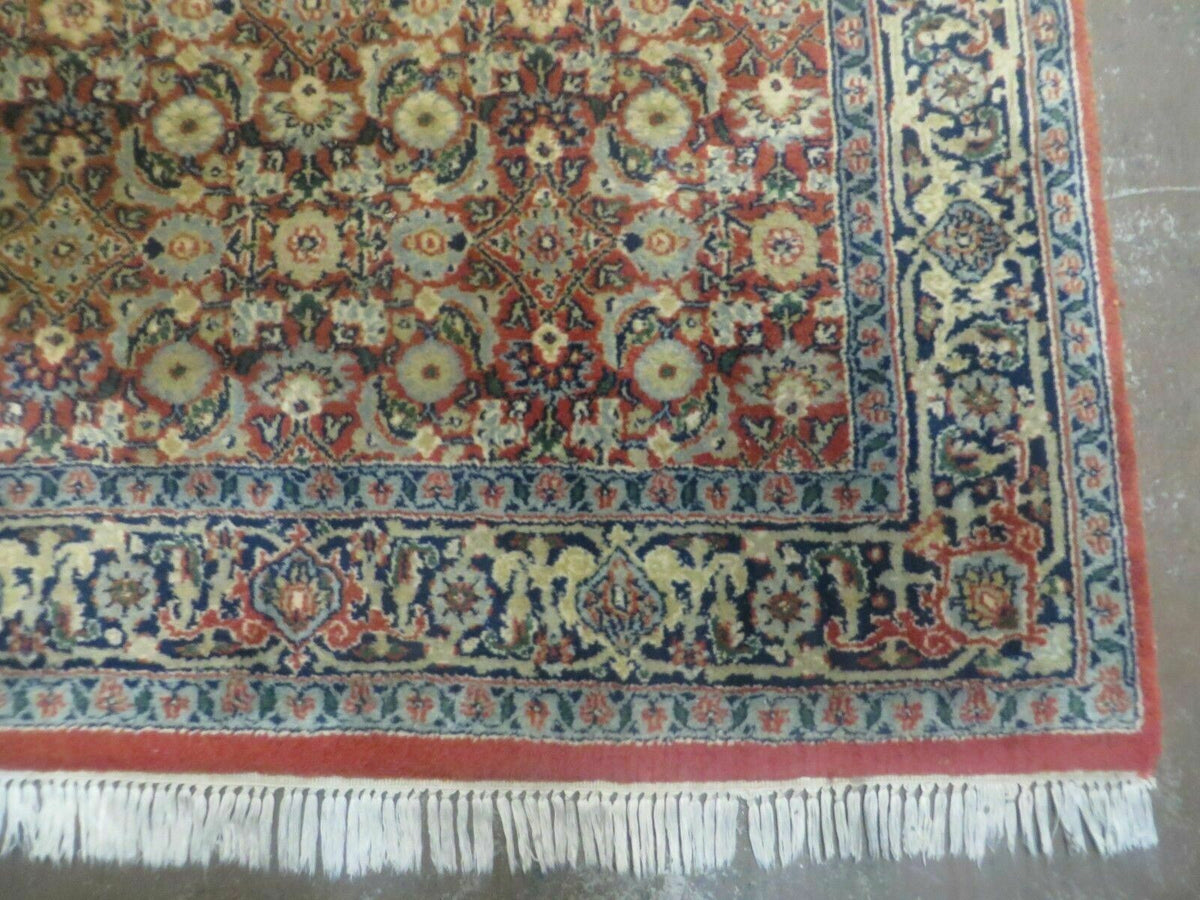 Indo Persian Rug 4x6, Floral Allover, Wool India 4' 2" x 6' 1" in Rust and Navy Blue - 2605J051
