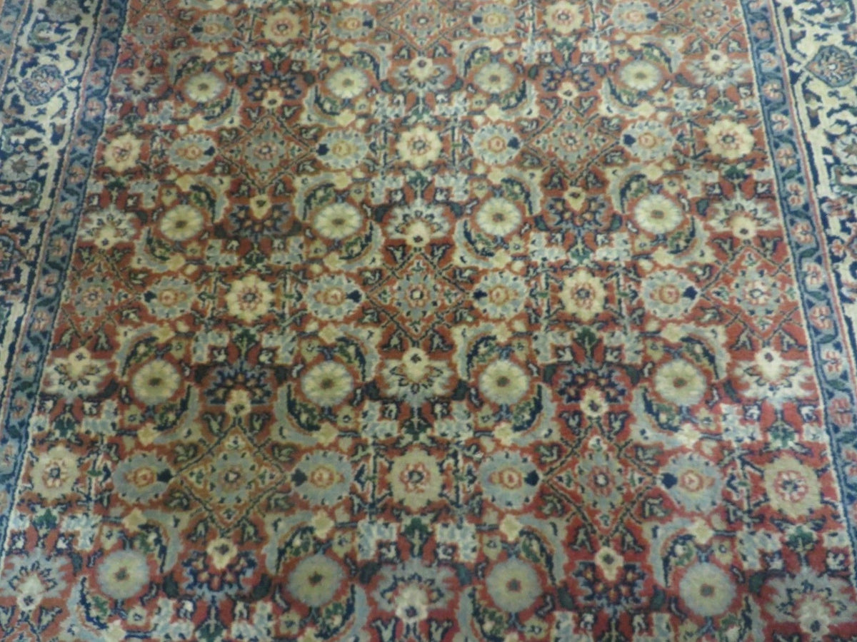 Indo Persian Rug 4x6, Floral Allover, Wool India 4' 2" x 6' 1" in Rust and Navy Blue - 2605J051