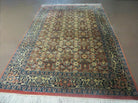 Indo Persian Rug 4x6, Floral Allover, Wool India 4' 2" x 6' 1" in Rust and Navy Blue - 2605J051