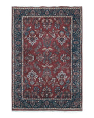 Indo Persian Rug 4x7, Floral India 4' 1" x 6' 6" in Dark Red and Navy - 2605J050