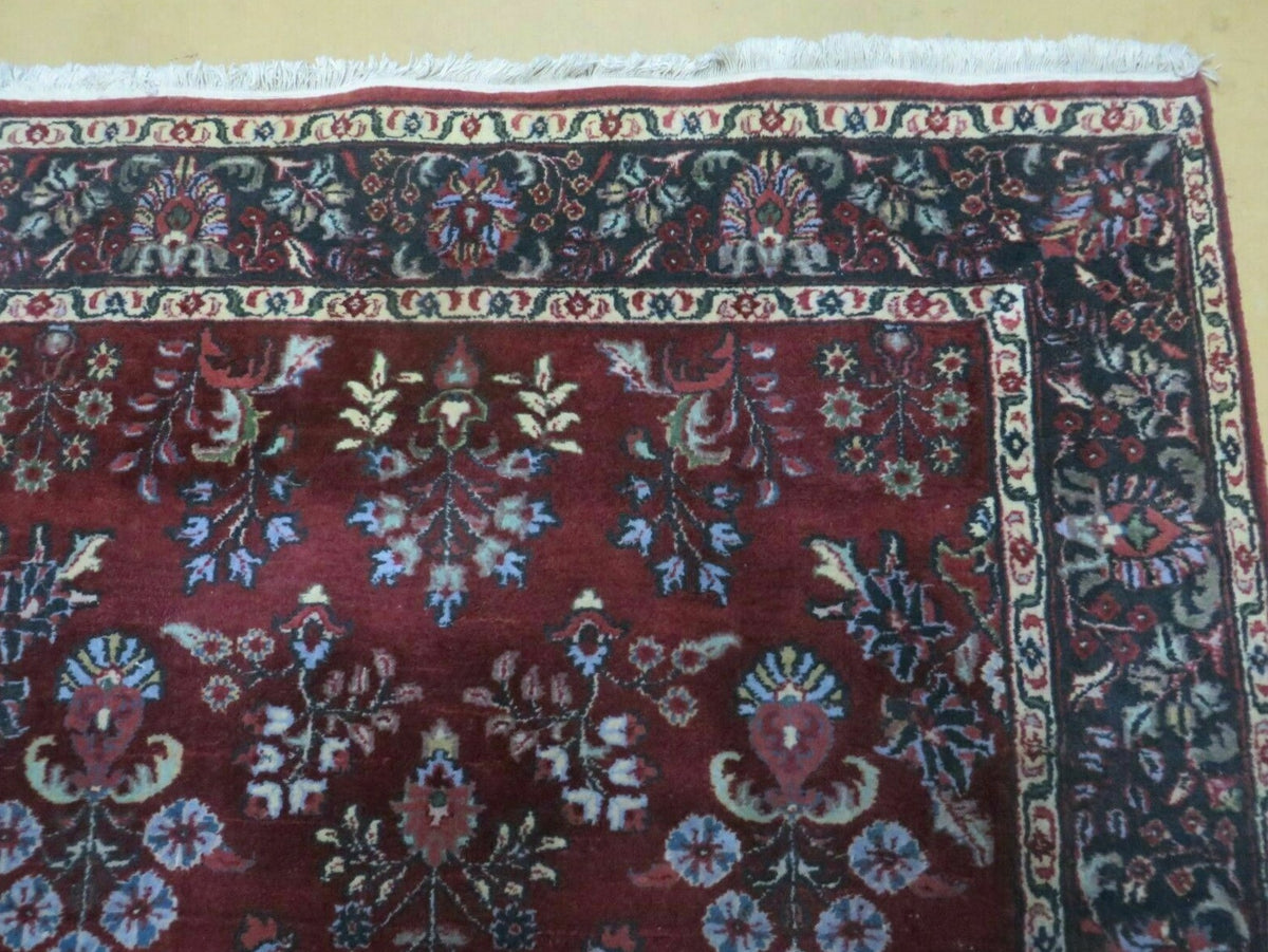 Indo Persian Rug 4x7, Floral India 4' 1" x 6' 6" in Dark Red and Navy - 2605J050