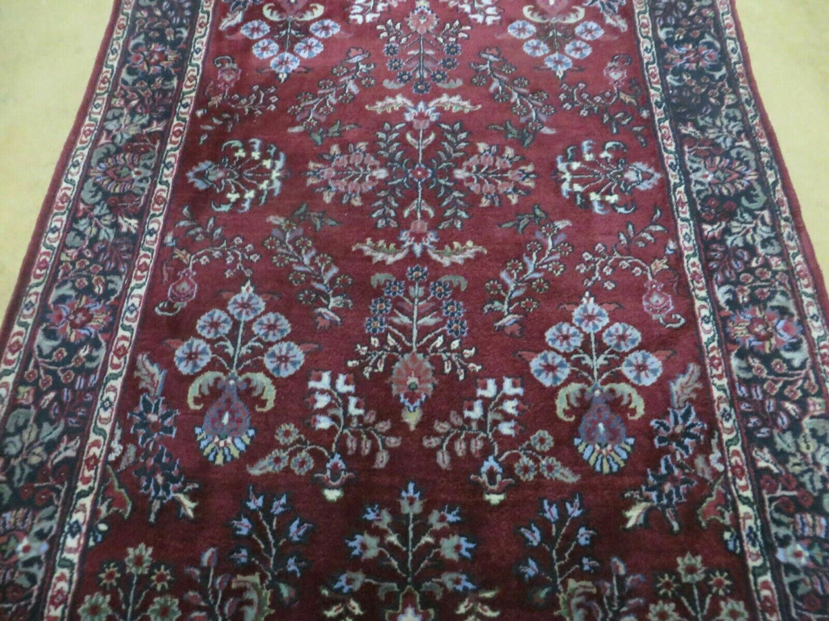 Indo Persian Rug 4x7, Floral India 4' 1" x 6' 6" in Dark Red and Navy - 2605J050