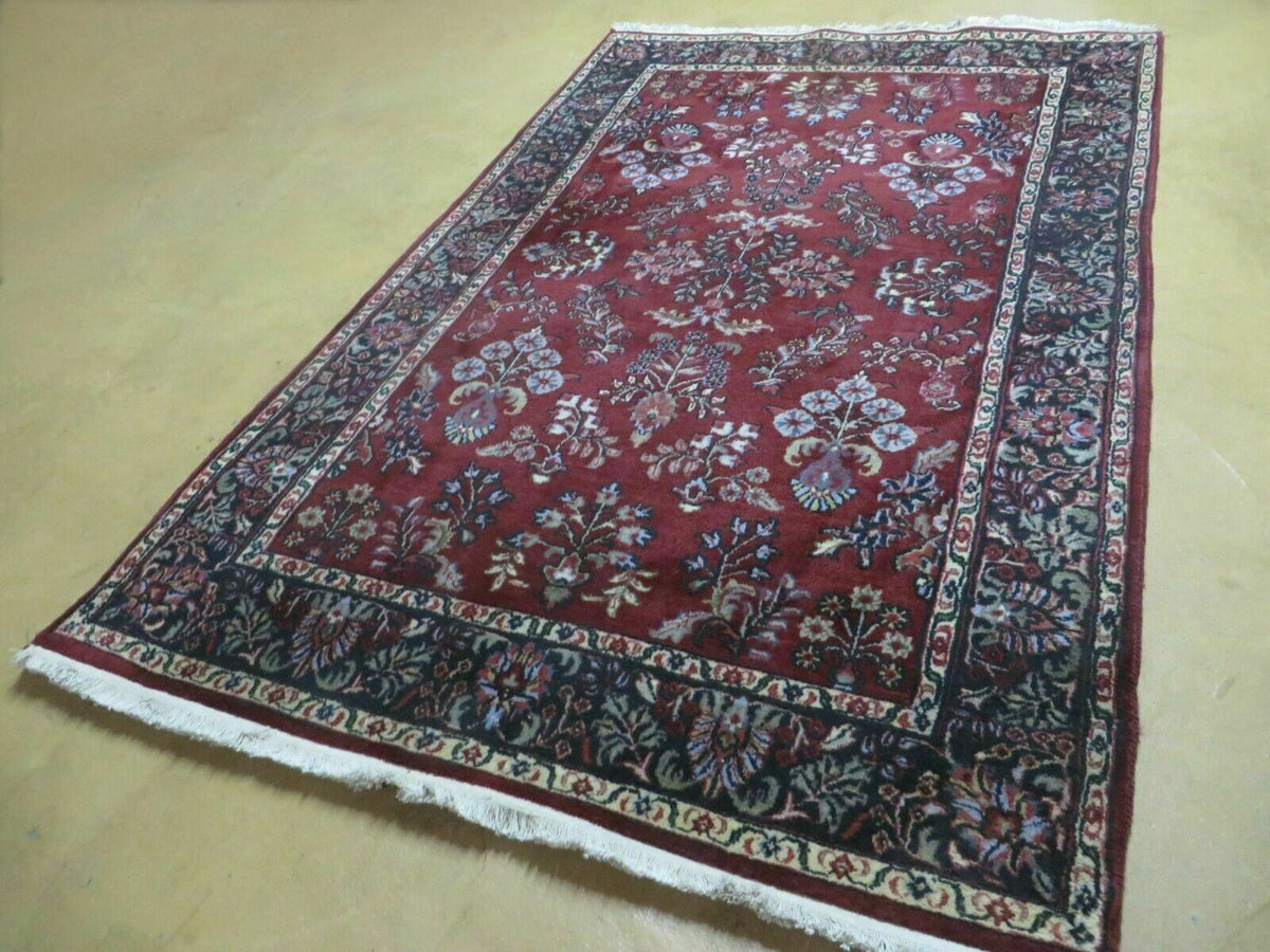 Indo Persian Rug 4x7, Floral India 4' 1" x 6' 6" in Dark Red and Navy - 2605J050