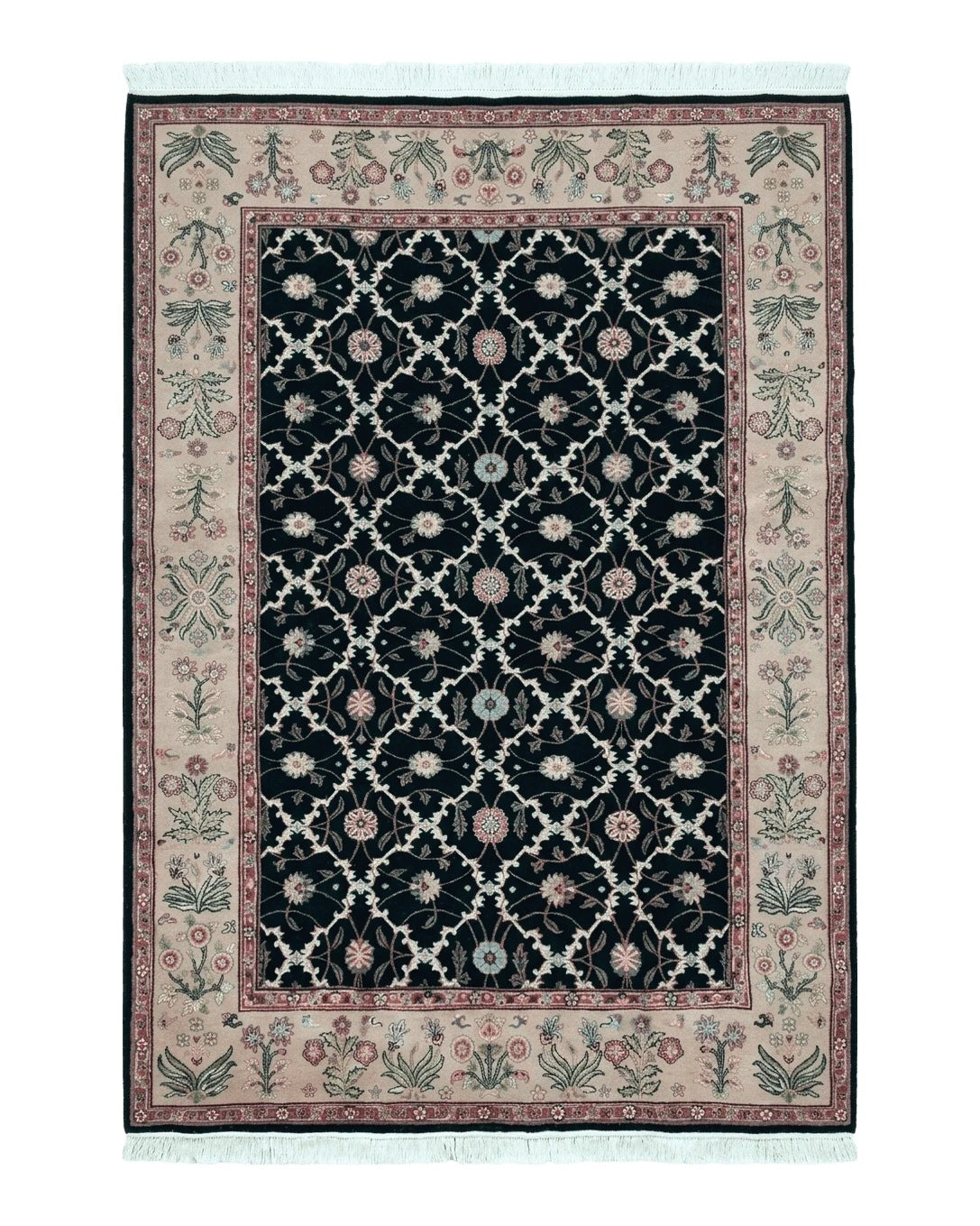Indo Persian Rug 6x9, Black, Allover Pattern India 6' x 9' in Black - 2605J048