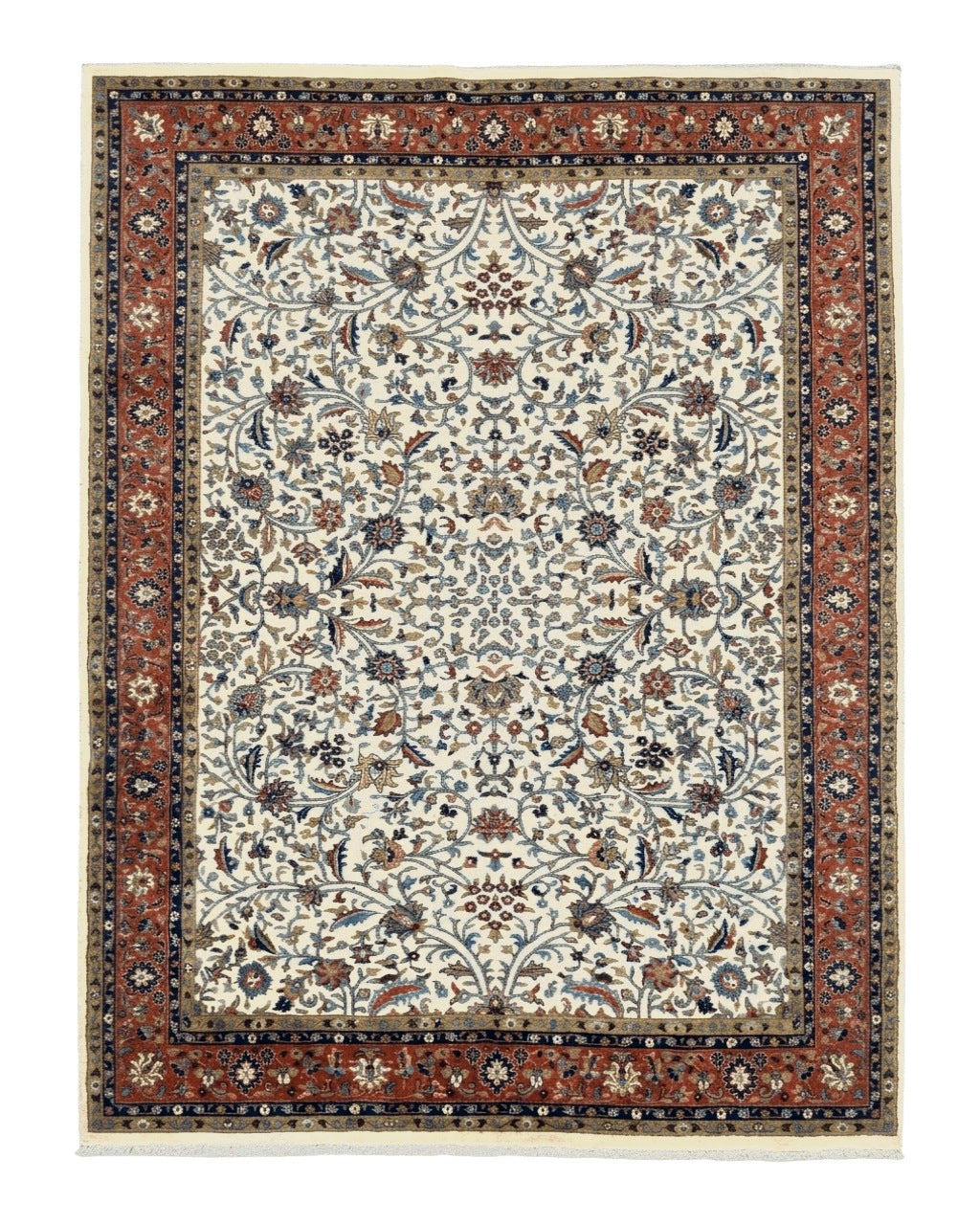 Indo Persian Rug 9x12, Ivory and Red, Traditional Wool Oriental Carpet India 9x11.8 - 2407L056