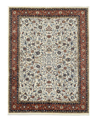 Indo Persian Rug 9x12, Ivory and Red, Traditional Wool Oriental Carpet India 9x11.8 - 2407L056