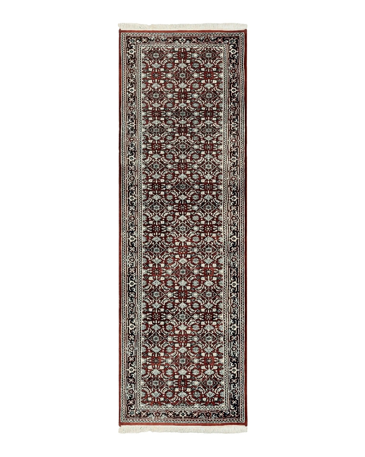Indo Persian Runner Rug 2.7 x 8, Wool Hand Knotted Vintage Carpet, Red Black, Herati Allover Pattern, Oriental Runner, Rug for Hallway India 2' 7" x 8' 2" - 2306L110