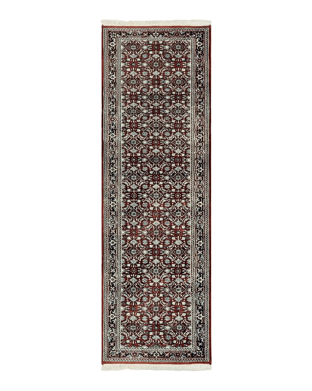 Indo Persian Runner Rug 2.7 x 8, Wool Hand Knotted Vintage Carpet, Red Black, Herati Allover Pattern, Oriental Runner, Rug for Hallway India 2' 7" x 8' 2" - 2306L110