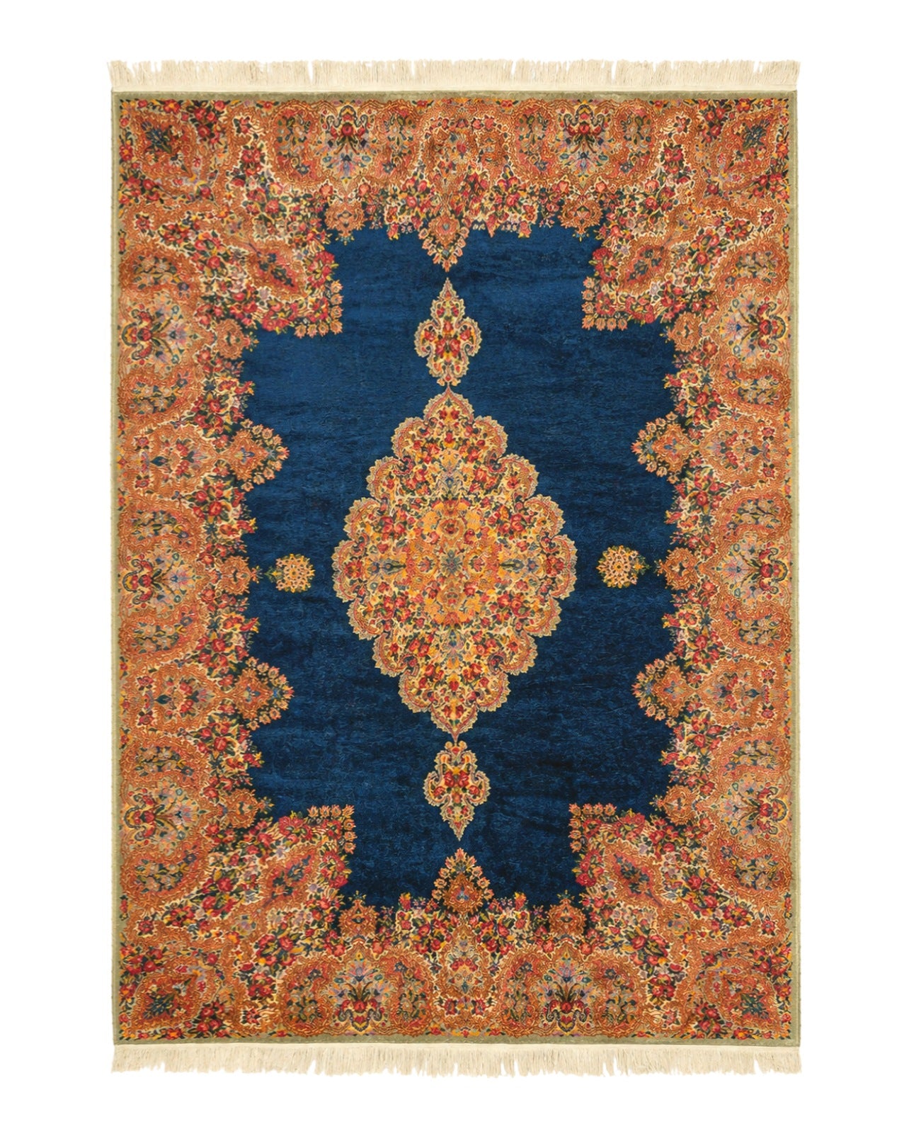 Karastan Blue Kirman Rug 9x12, Rare Color, Wool USA 8' 8" x 12' - 2603L031