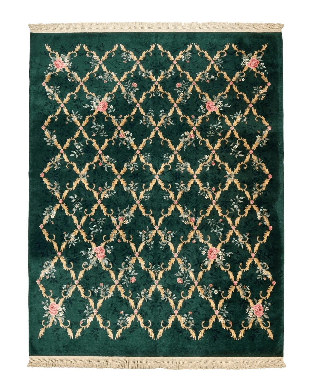 Karastan Garden of Eden Rug 8.8 x 11.8, Green Savonnerie 509/1733, Original Discontinued Karastan Rug, Floral Panel Wool Rug, Vintage Carpet USA 8.7x11.7 - 2208L007