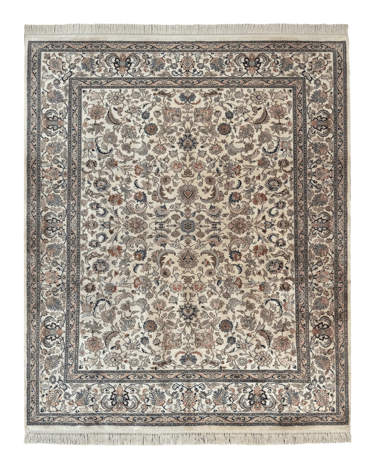 Karastan Rug #738 Tabriz Design 8.8 x 10.6, Room Sized Wool Pile Karastan Carpet, Vintage Discontinued Karastan Area Rug, Ivory, Floral Rug USA 8.7x10.5 - 2310L018