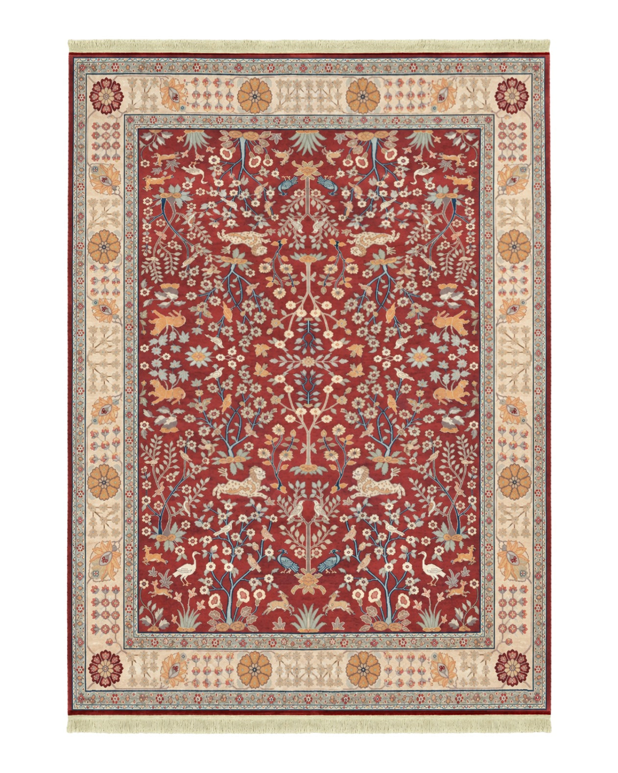 Karastan Rug 9x12, Antique Legends Emperor's Hunt 2200-204, Wool, Vintage Discontinued USA 8' 8" x 12' in Red, Light Tan - 2603L088