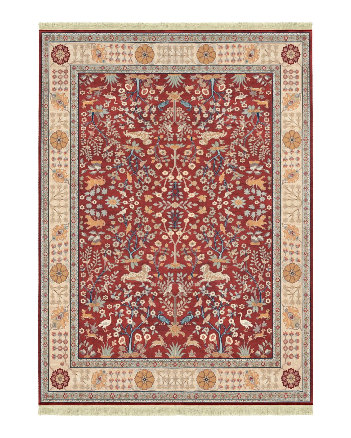 Karastan Rug 9x12, Antique Legends Emperor's Hunt 2200-204, Wool, Vintage Discontinued USA 8' 8" x 12' in Red, Light Tan - 2603L088
