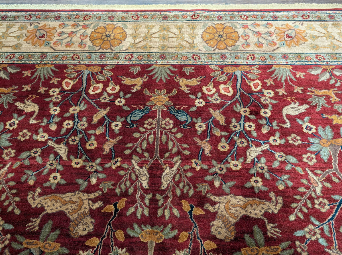 Karastan Rug 9x12, Antique Legends Emperor's Hunt 2200-204, Wool, Vintage Discontinued USA 8' 8" x 12' in Red, Light Tan - 2603L088