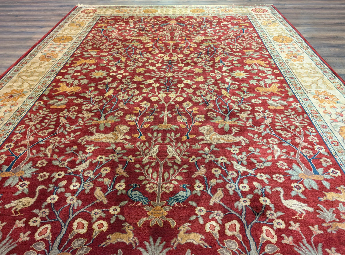 Karastan Rug 9x12, Antique Legends Emperor's Hunt 2200-204, Wool, Vintage Discontinued USA 8' 8" x 12' in Red, Light Tan - 2603L088