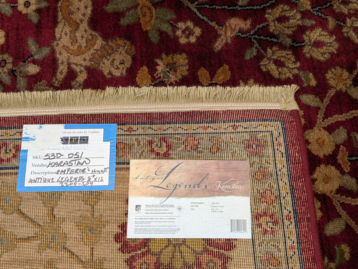 Karastan Rug 9x12, Antique Legends Emperor's Hunt 2200-204, Wool, Vintage Discontinued USA 8' 8" x 12' in Red, Light Tan - 2603L088